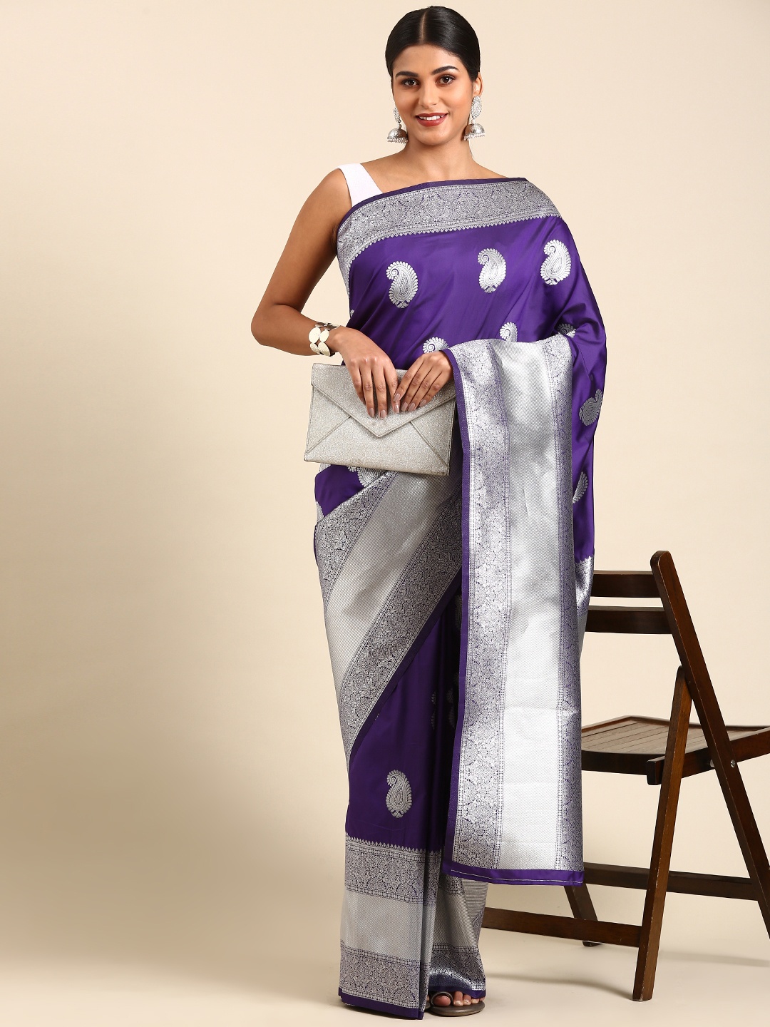 

Anouk Paisley Zari Silk Blend Saree, Purple
