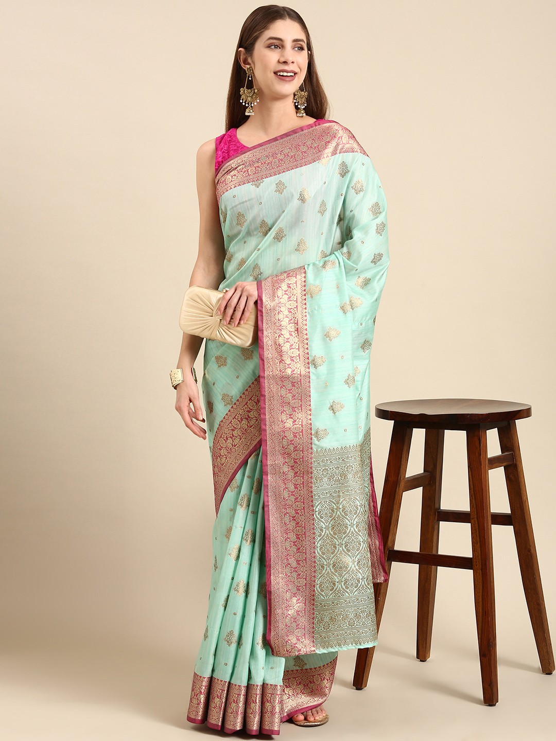 

Anouk Ethnic Motifs Zari Silk Blend Saree, Turquoise blue
