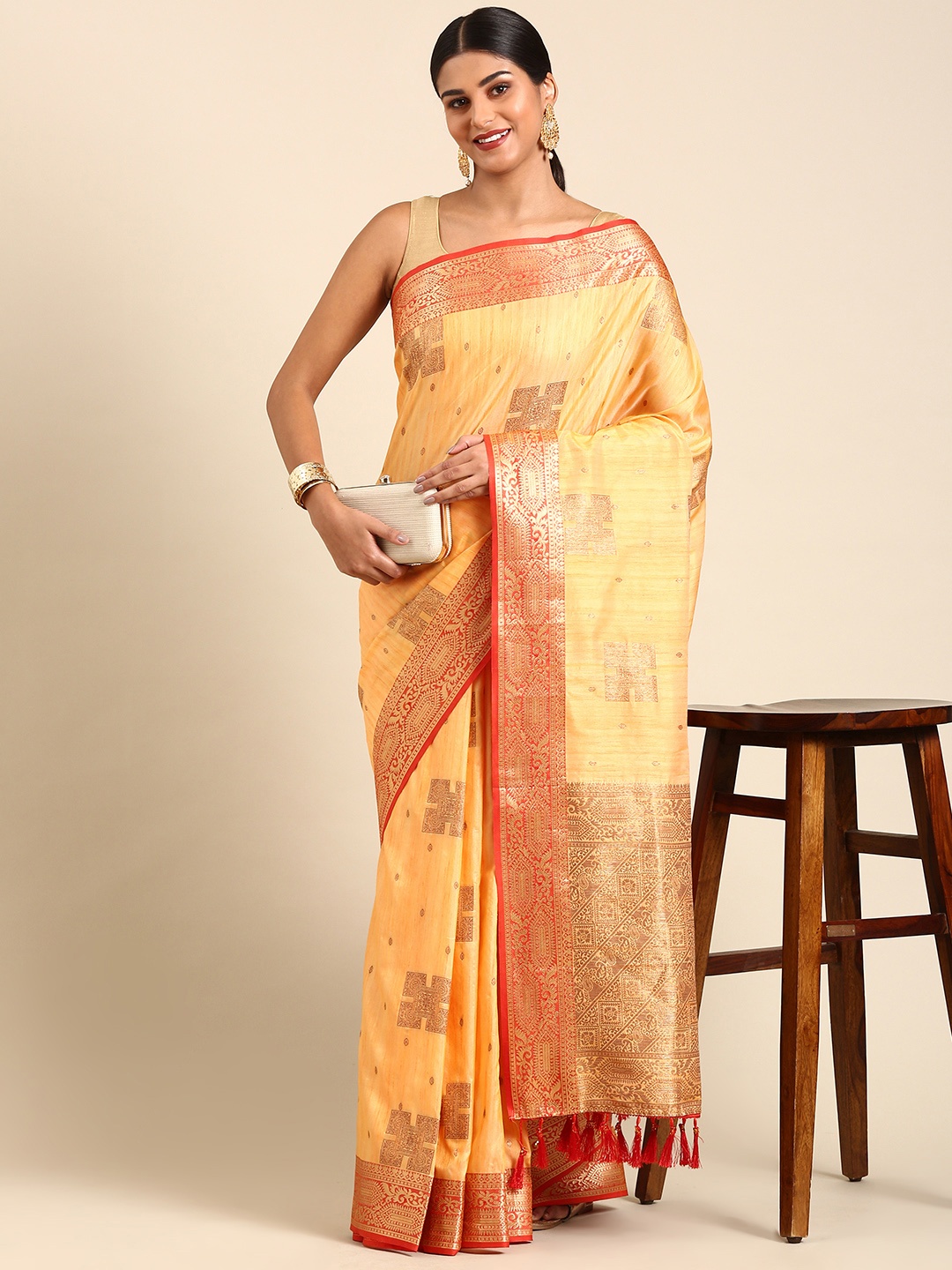 

Anouk Geometric Zari Silk Blend Saree, Yellow