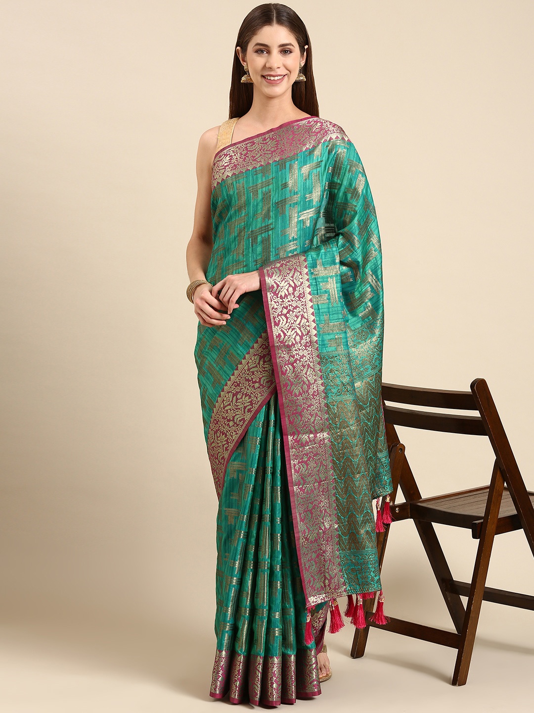 

Anouk Woven Design Zari Silk Blend Saree, Sea green