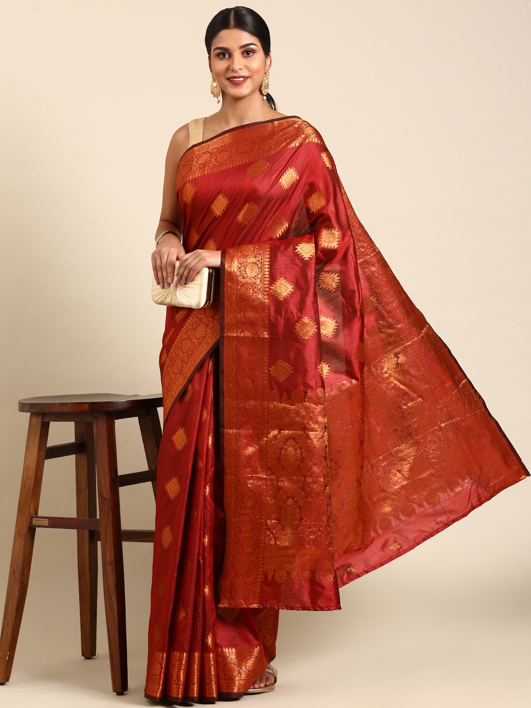 

Anouk Ethnic Motifs Zari Silk Blend Saree, Maroon