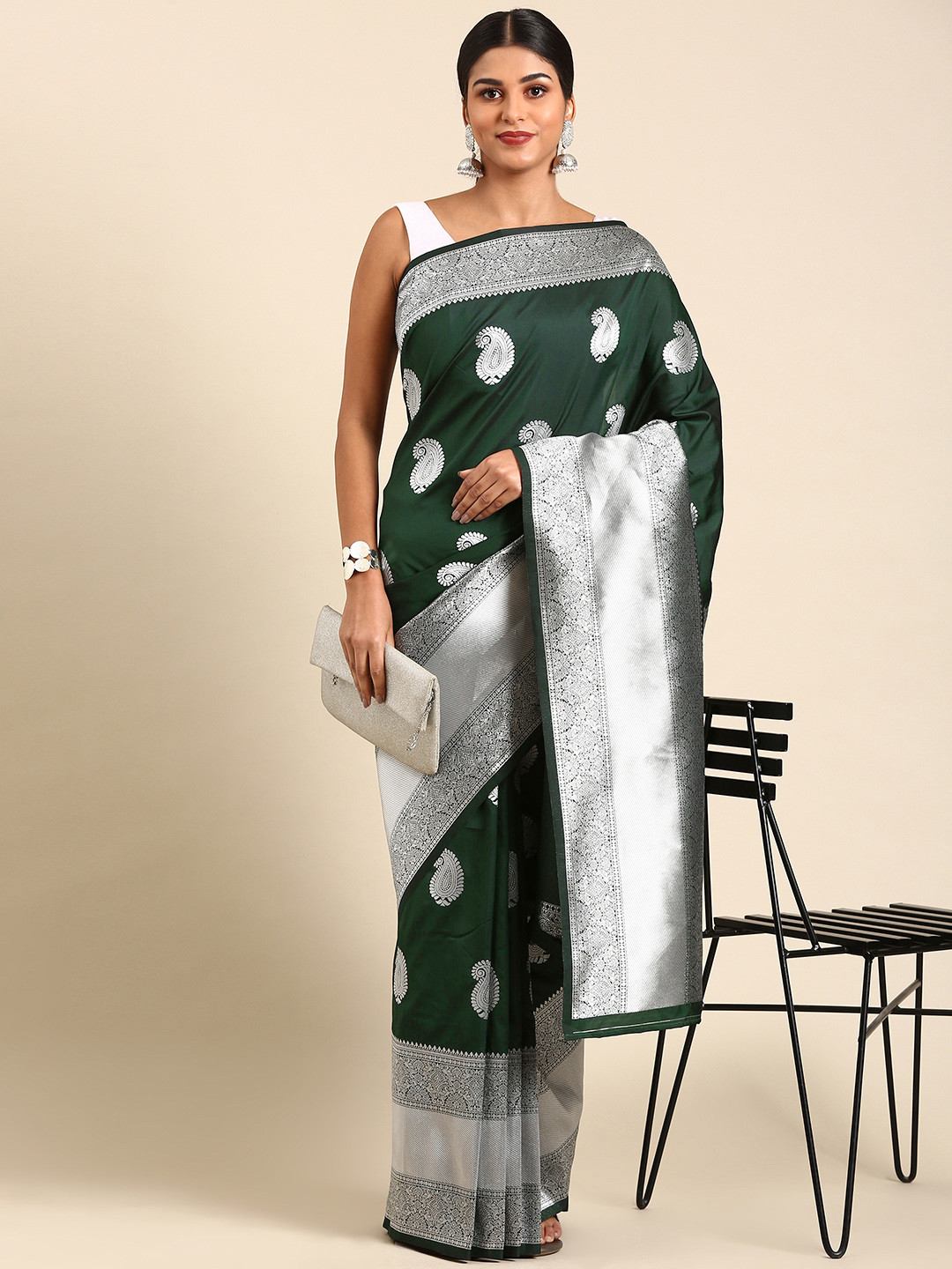 

Anouk Paisley Zari Silk Blend Saree, Green