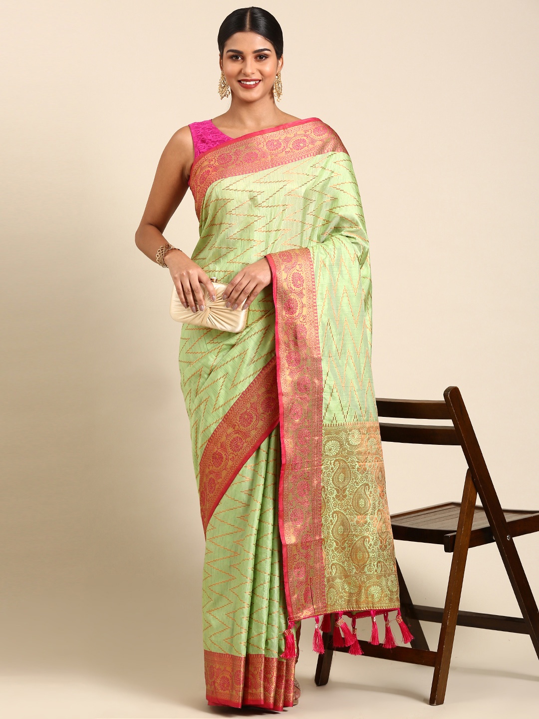 

Anouk Zari Silk Blend Saree, Green