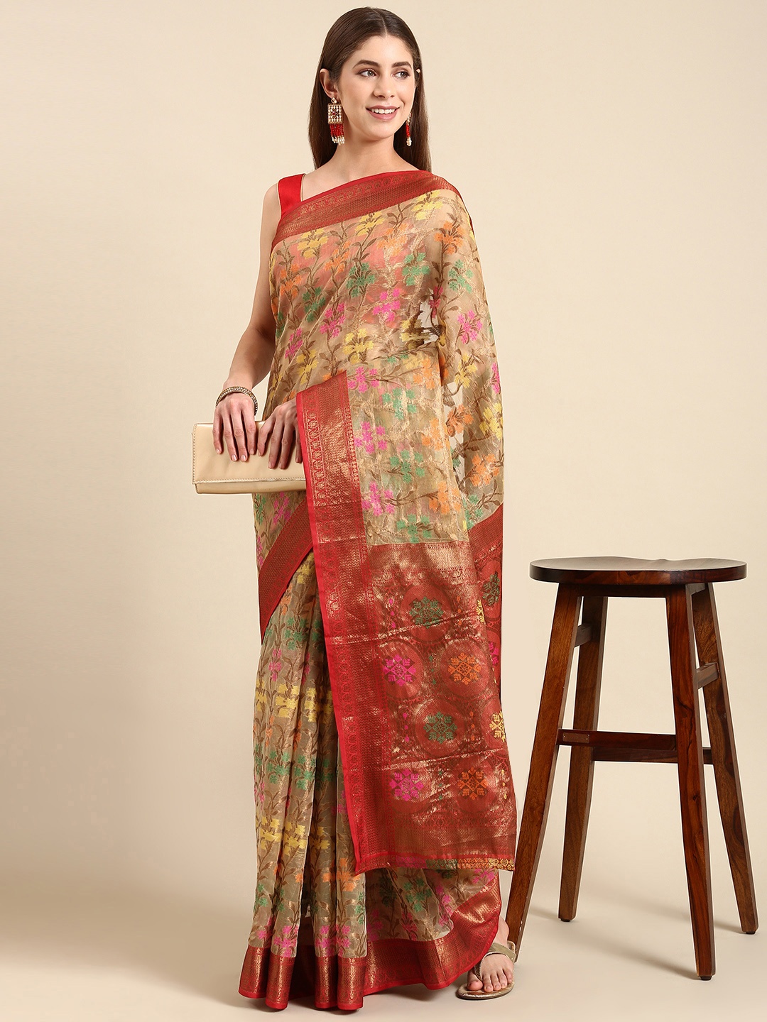 

Anouk Floral Zari Chanderi Saree, Yellow