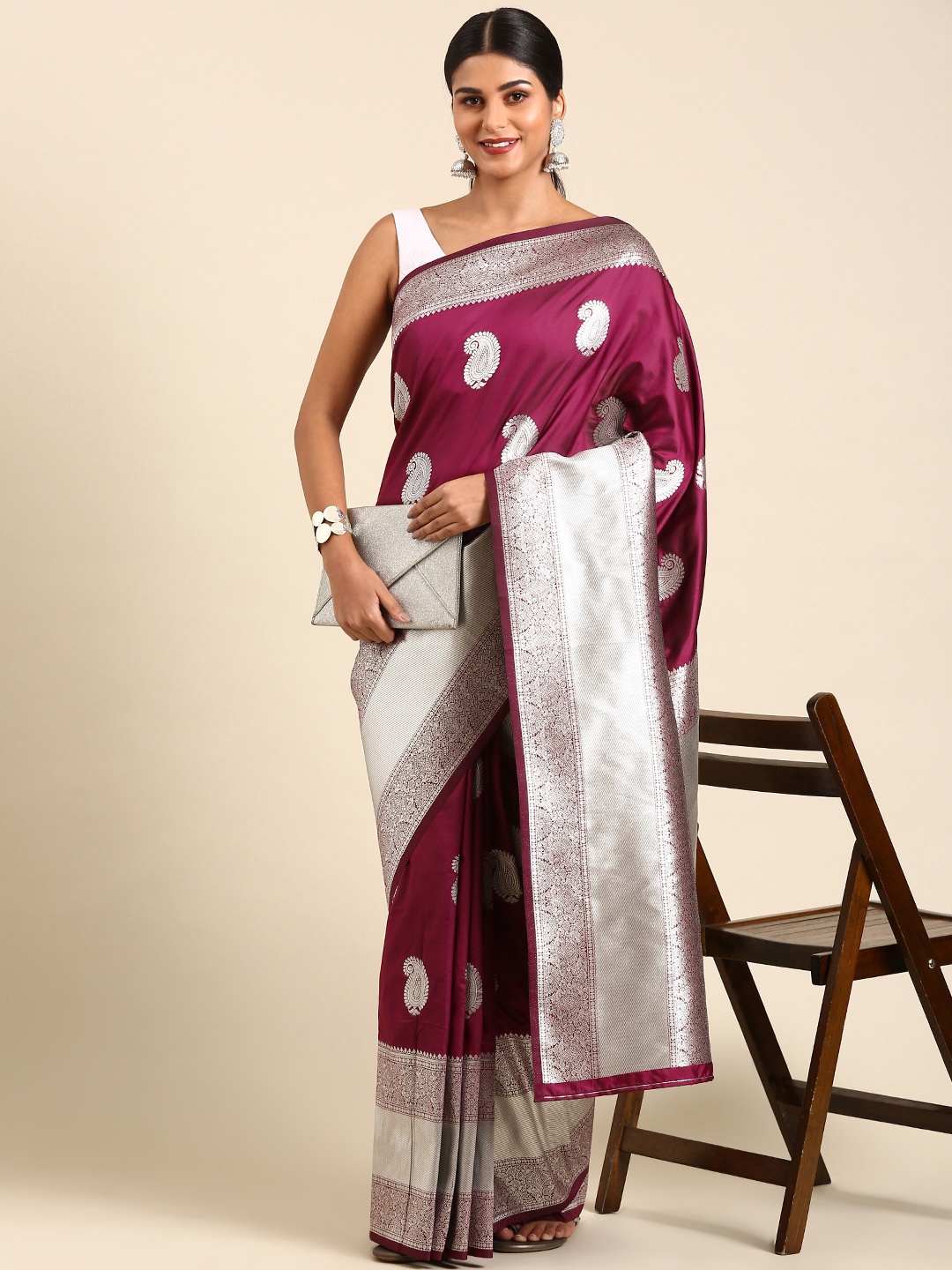 

Anouk Paisley Zari Silk Blend Saree, Magenta
