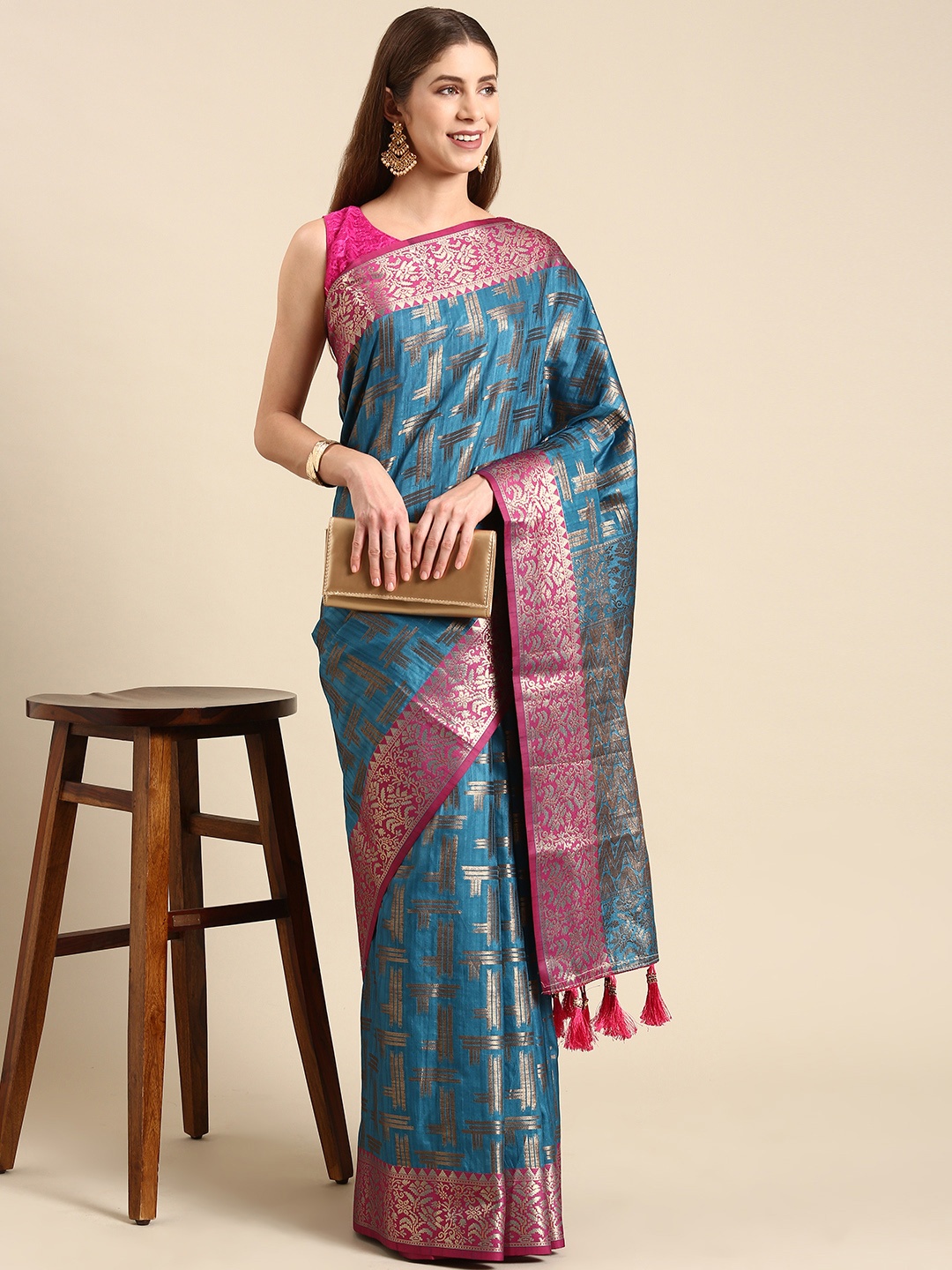 

Anouk Woven Design Zari Silk Blend Saree, Blue