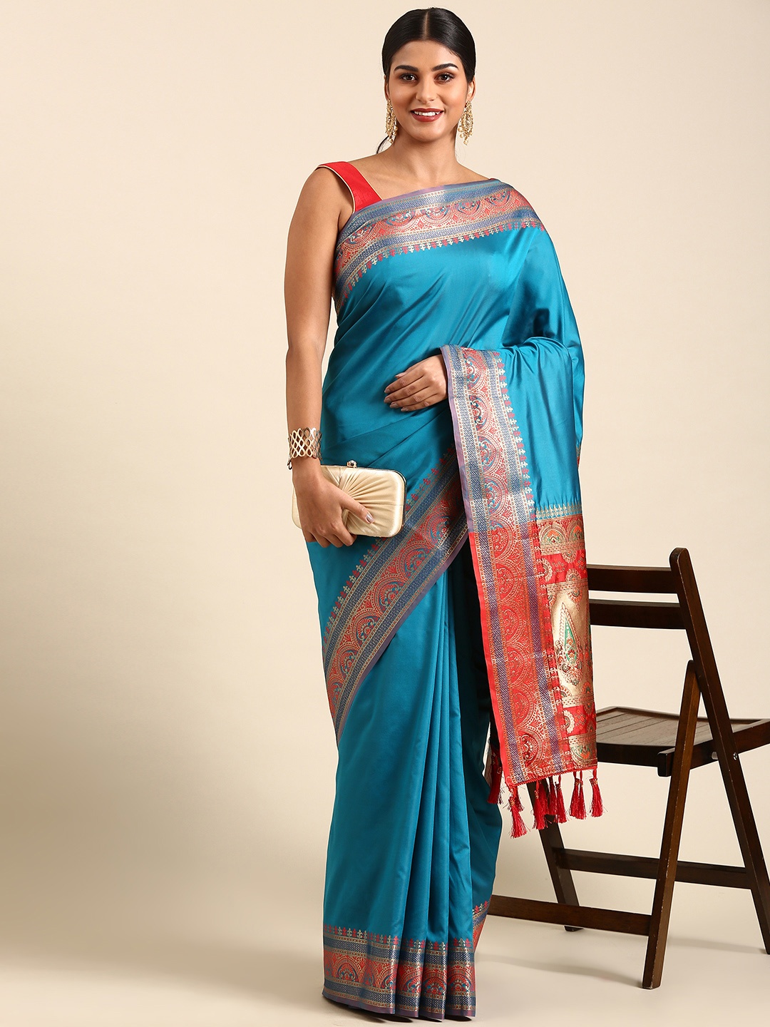 

Anouk Zari Silk Blend Saree, Blue