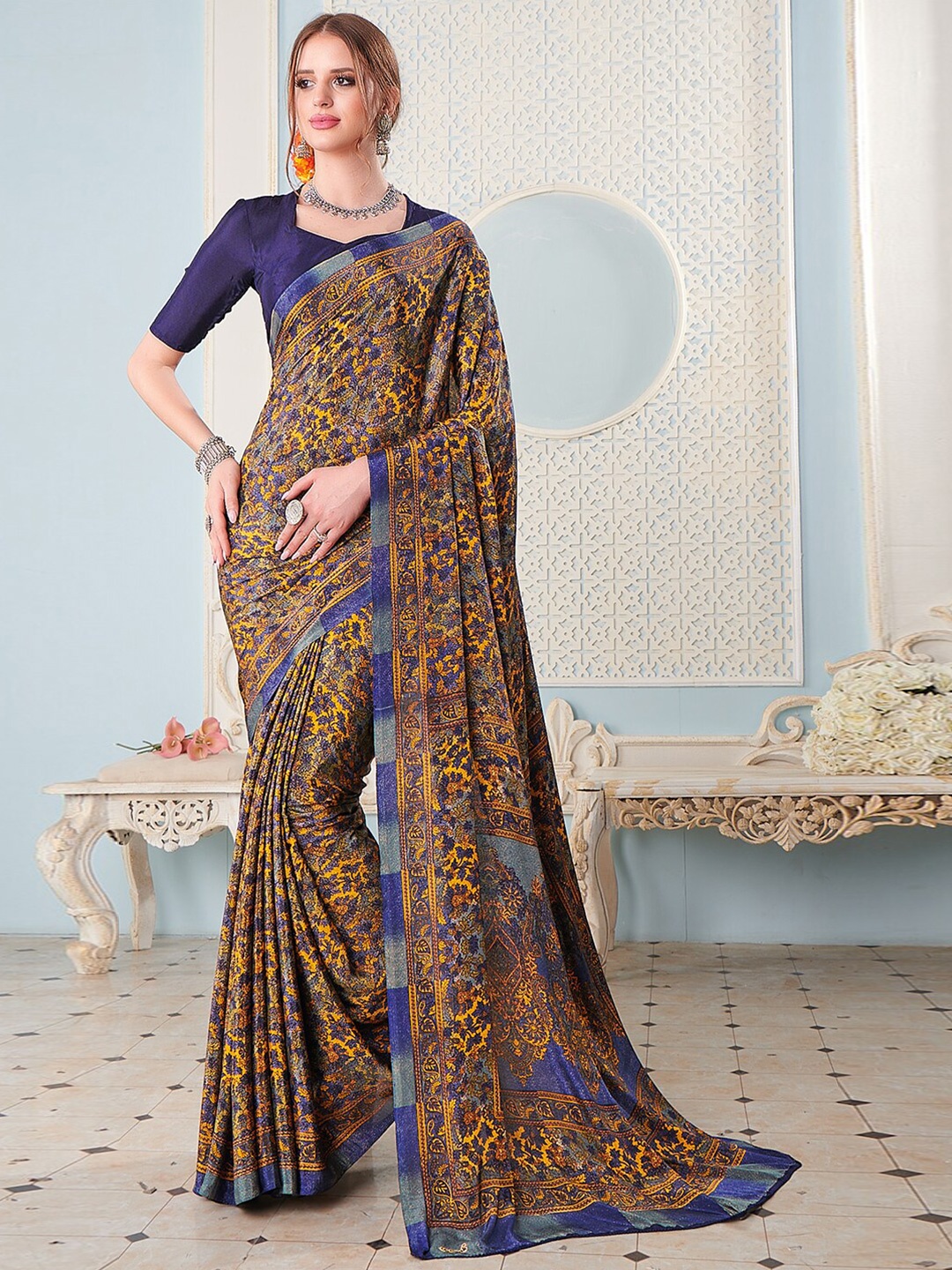 

Kasak Floral Pure Crepe Saree, Purple