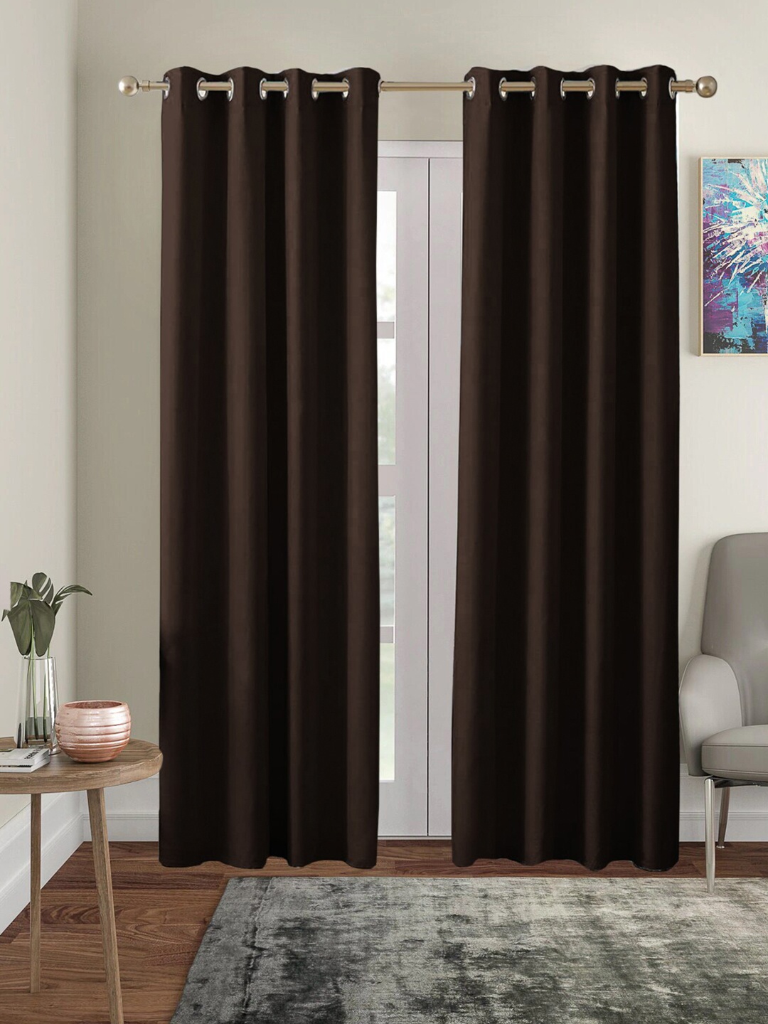 

AEROHAVEN Blackout Solid Winter 2022 Brown Set of 2 Black Out Long Door Curtain