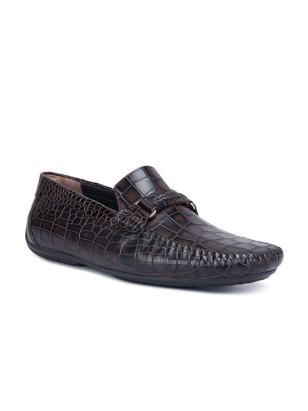 

ROSSO BRUNELLO Men Textured Croco Mocassins, Brown