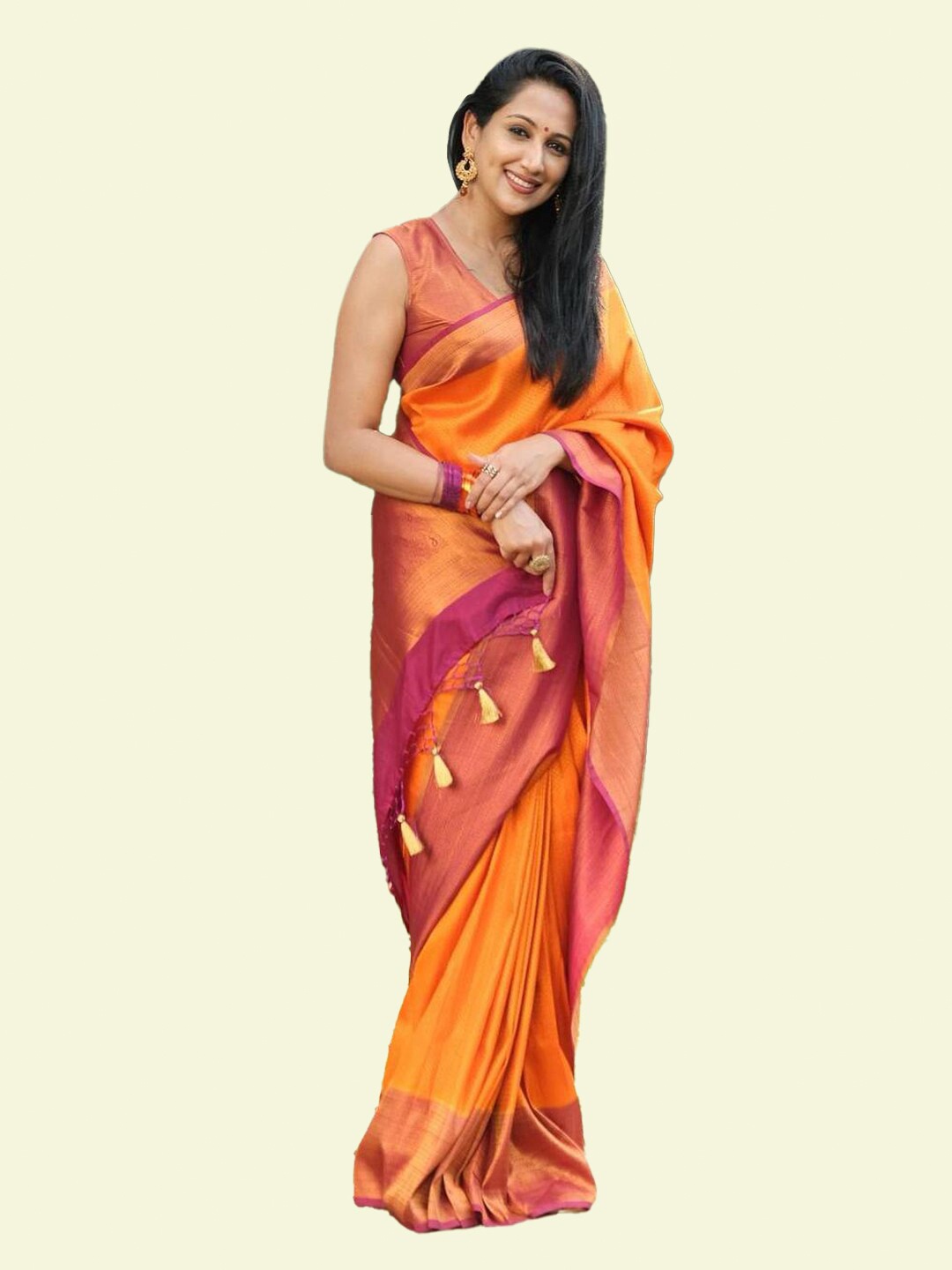 

TIEXA Woven Design Zari Pure Silk Banarasi Saree, Orange