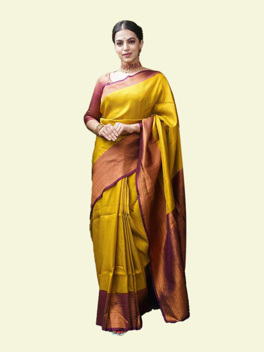 

TIEXA Woven Design Zari Pure Silk Banarasi Saree, Mustard