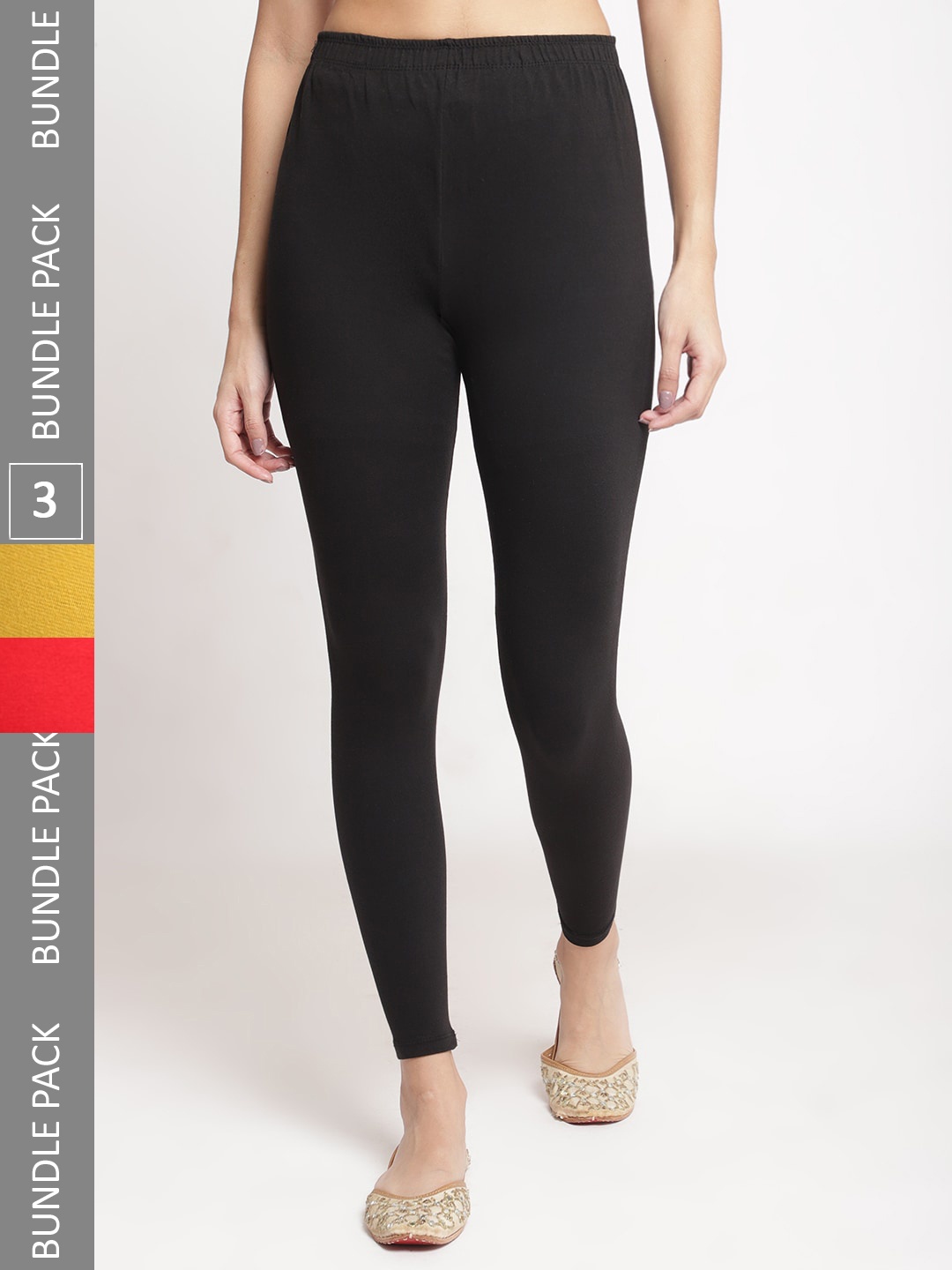 

Jinfo Pack Of 3 Cotton Ankle-Length Leggings, Black