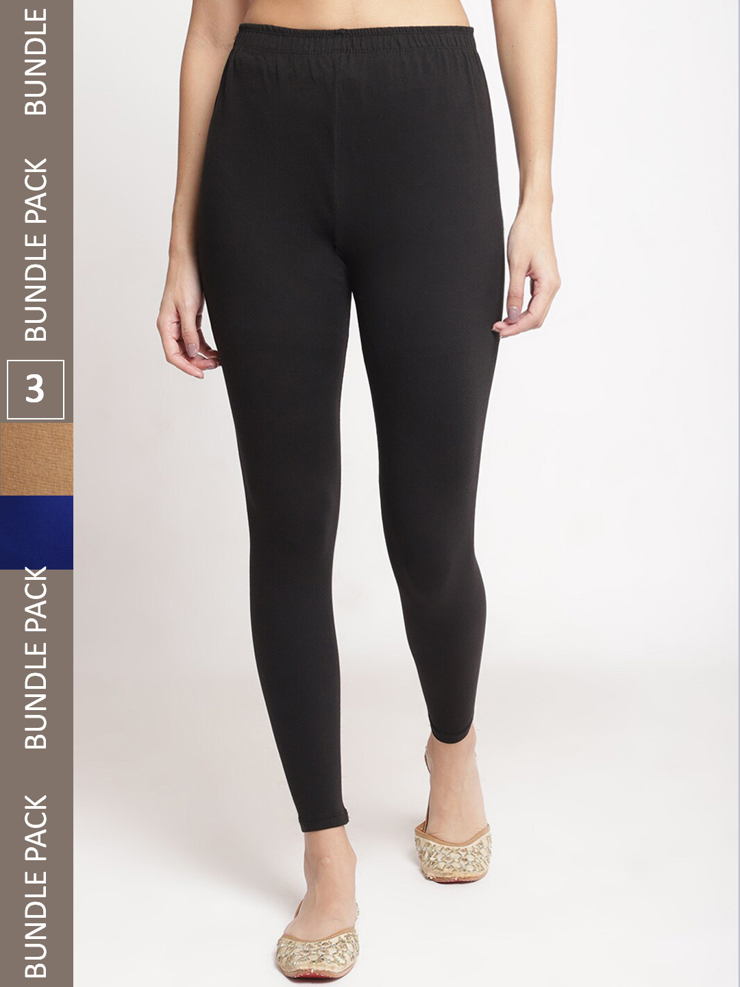 

Jinfo Pack Of 3 Cotton Ankle-Length Leggings, Black