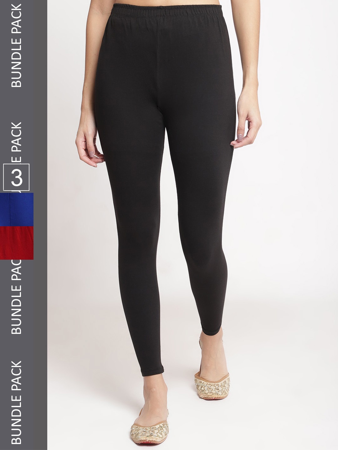 

Jinfo Pack Of 3 Cotton Ankle-Length Leggings, Black