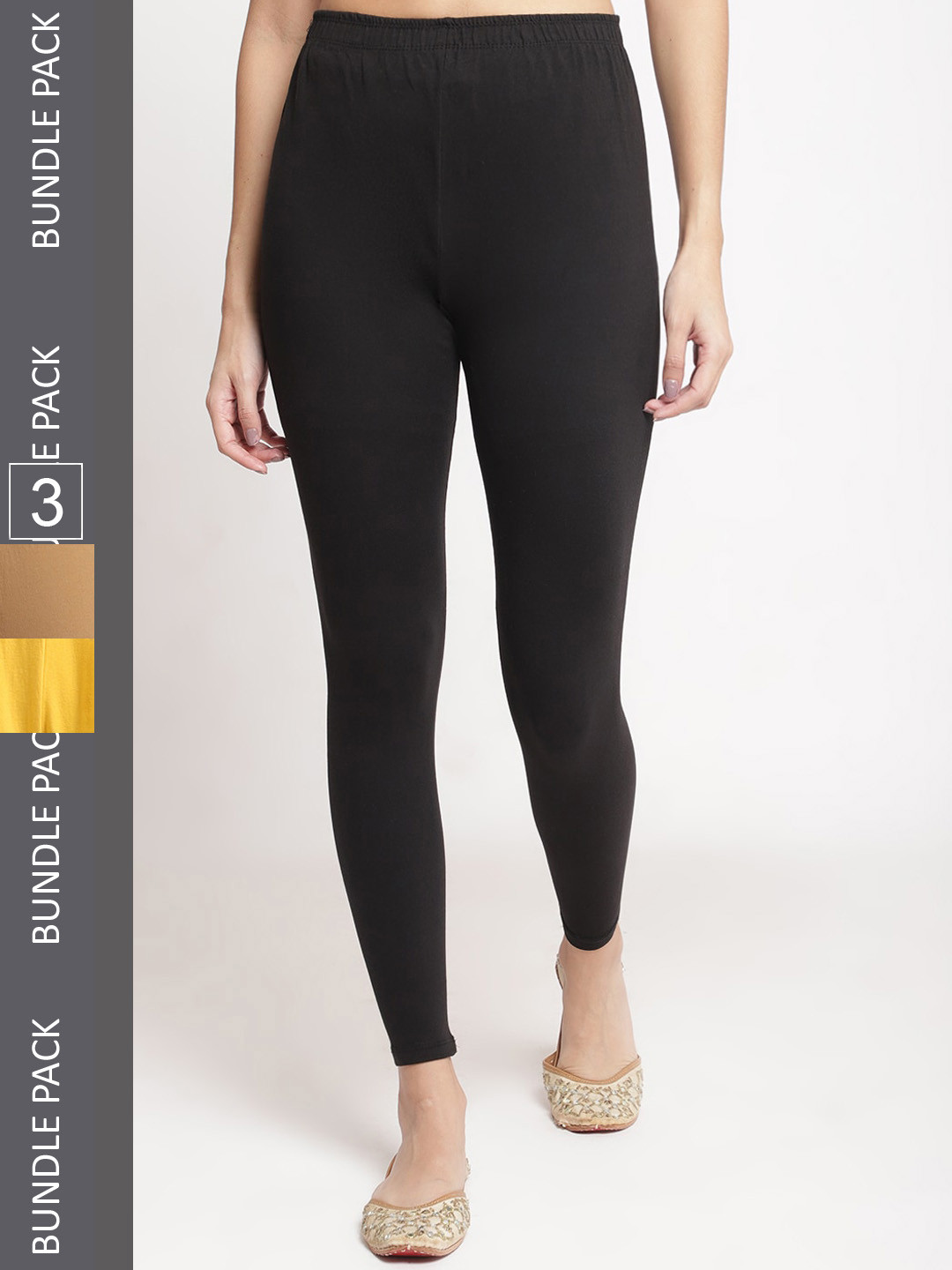 

Jinfo Pack Of 3 Cotton Ankle-Length Leggings, Black
