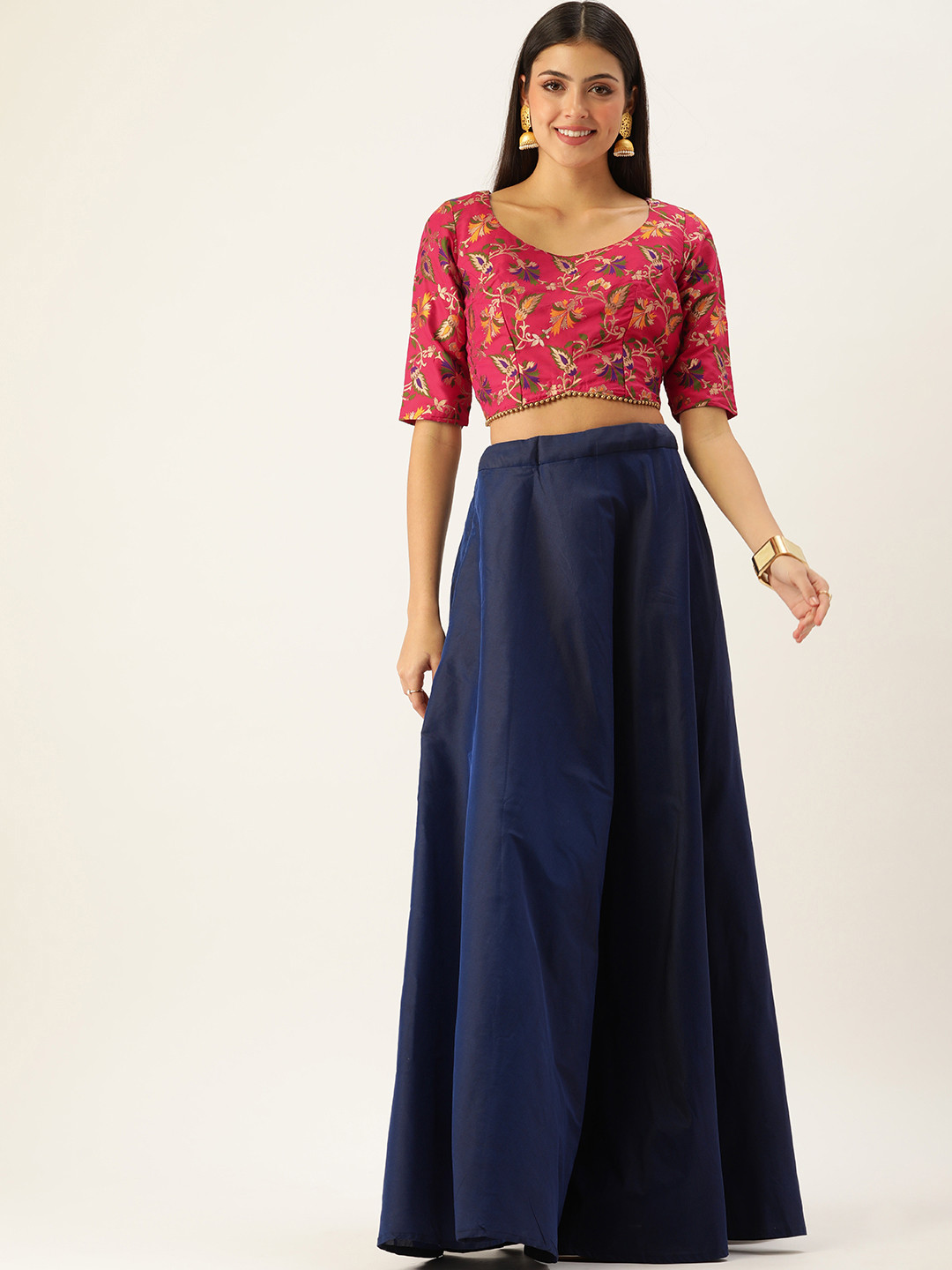 

Ethnovog Woven Design Beads & Stones Ready To Wear Lehenga Choli, Red