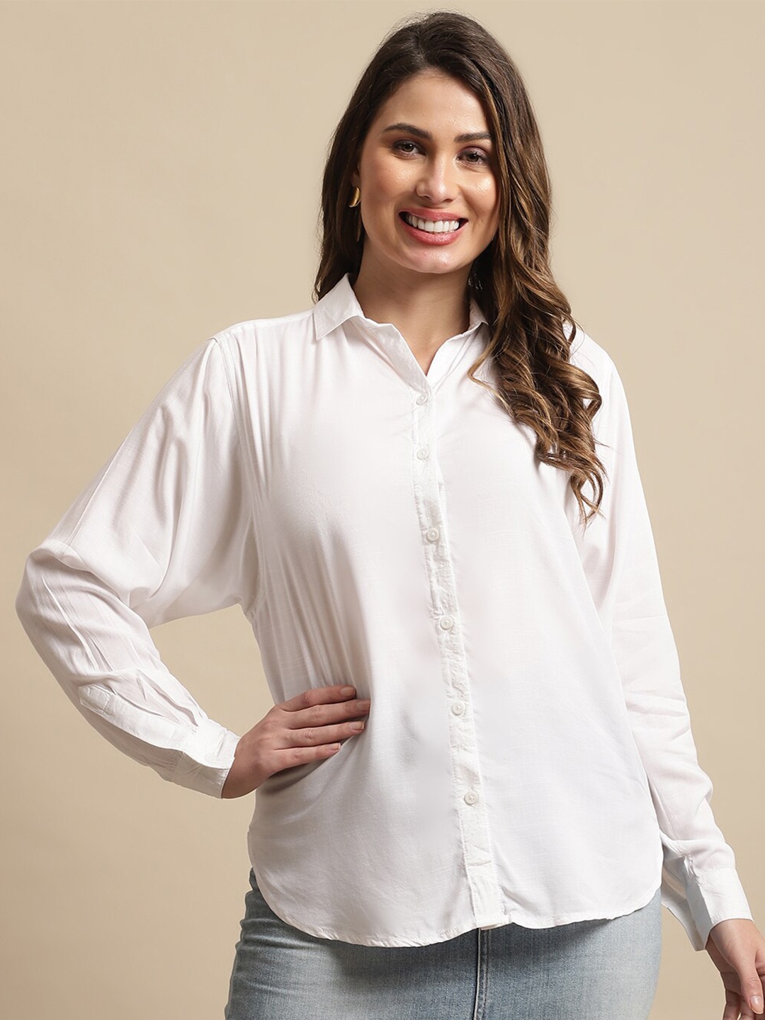 

NoBarr Women Spread Collar Casual Shirt, White