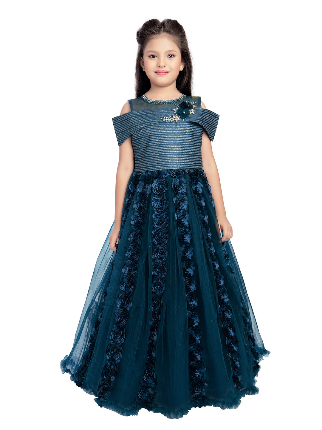 

BETTY Self design Embellished Maxi Dress, Blue