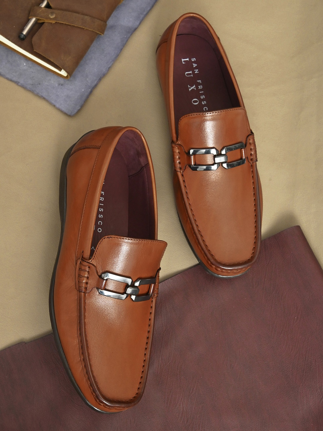

San Frissco Men Solid Leather Loafers, Tan