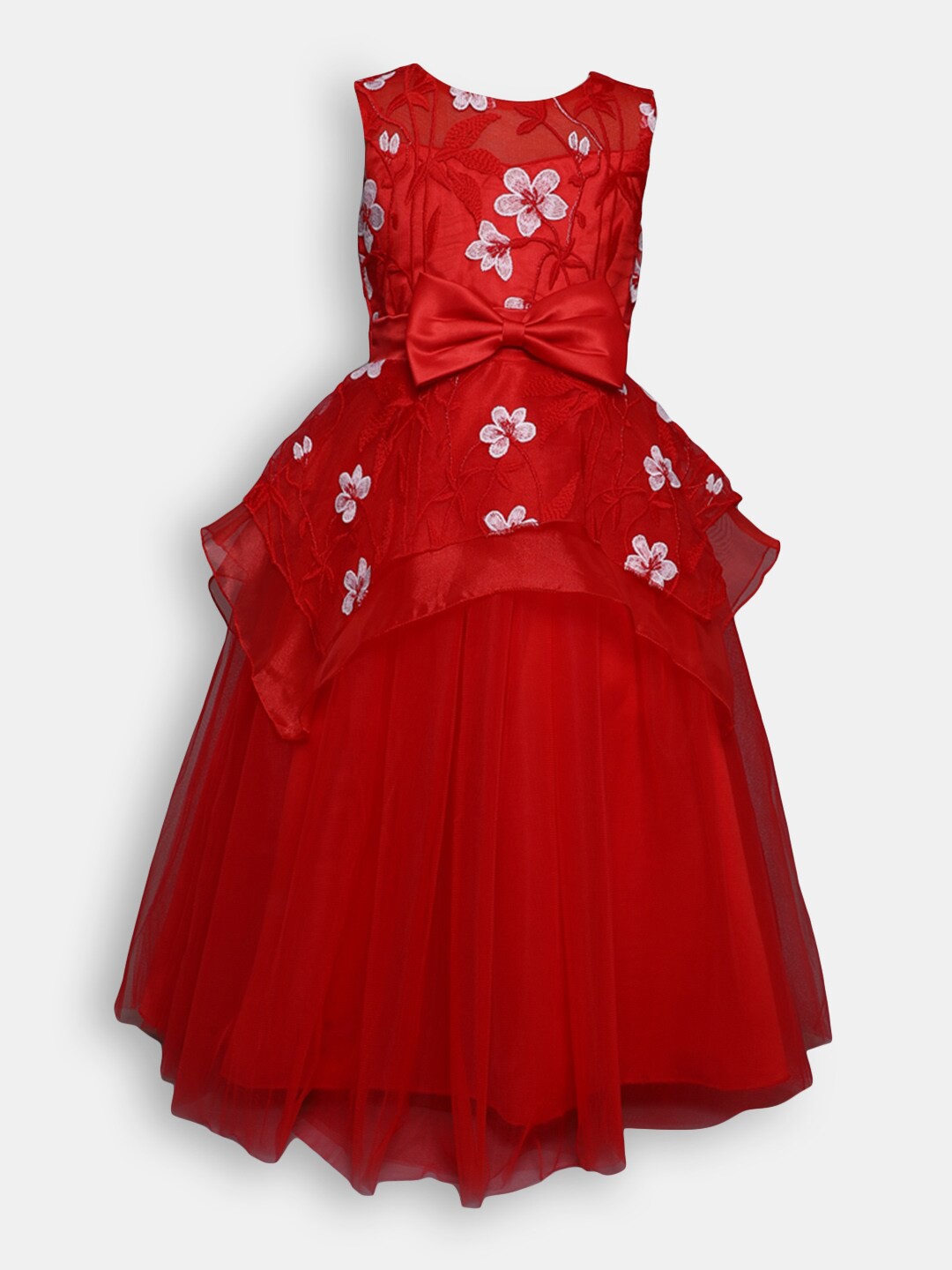 

Hopscotch Girls Floral Embroidered Fit and Flare Party Dress, Red