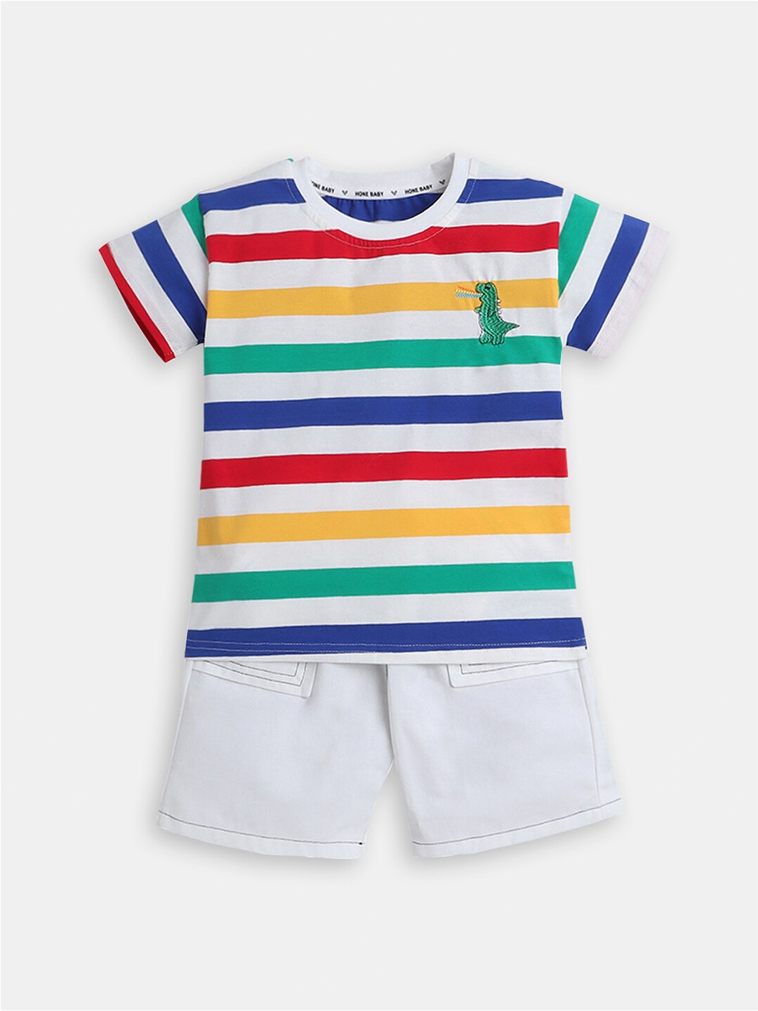 

Hopscotch Boys Striped T-Shirt with Shorts, White