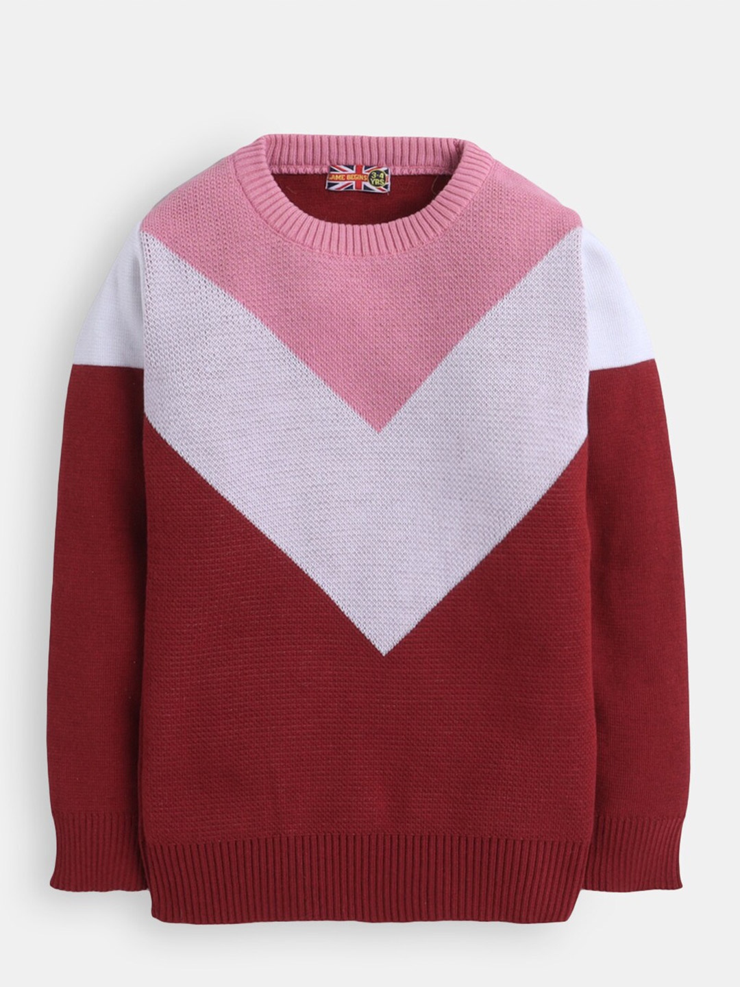 

Hopscotch Girls Colourblocked Acrylic Pullover, Red