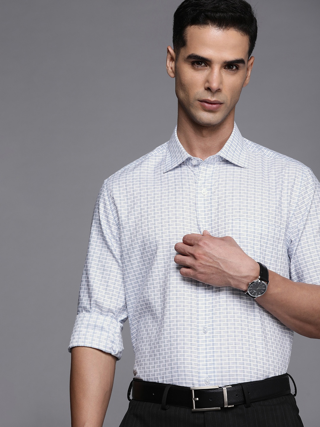 

Louis Philippe Classic Pure Cotton Checked Formal Shirt, Grey