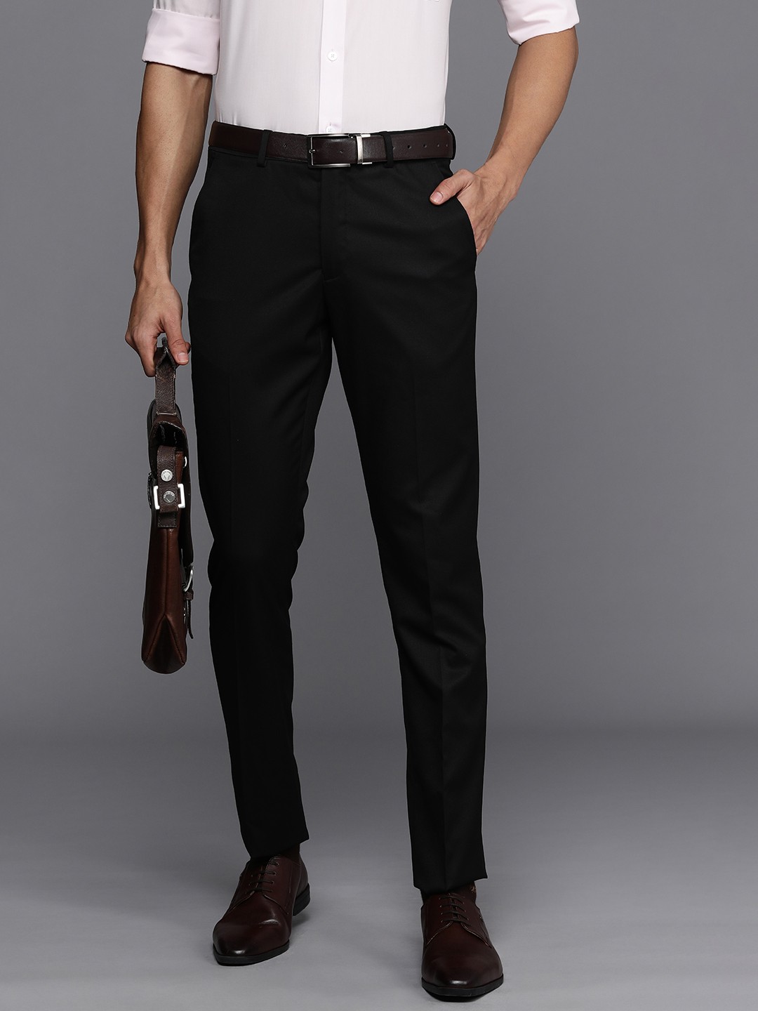 

Louis Philippe Men Solid Super Slim Fit Formal Trousers, Black