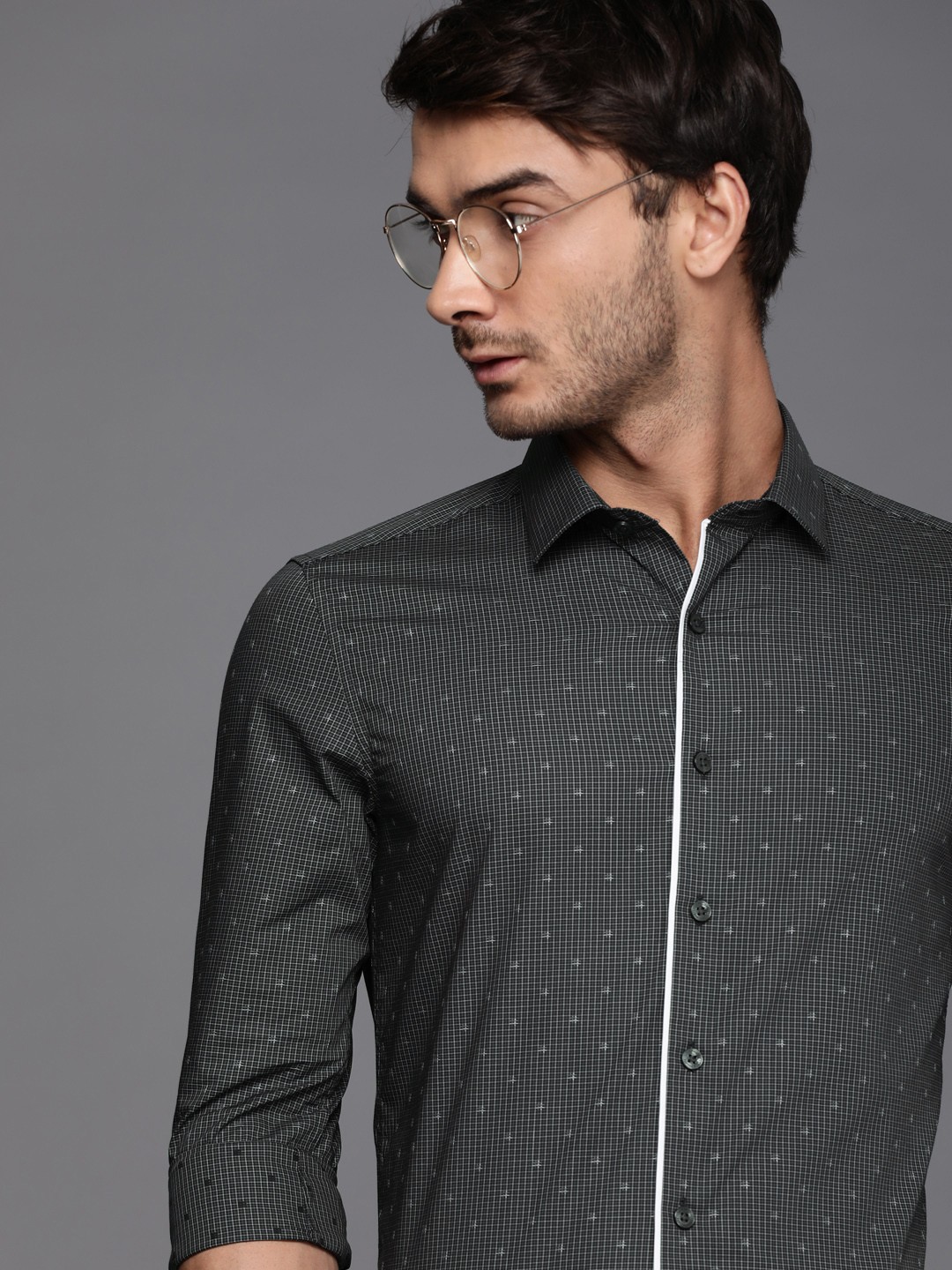 

Louis Philippe Super Slim Fit Striped Opaque Formal Shirt With Self Design Detail, Black