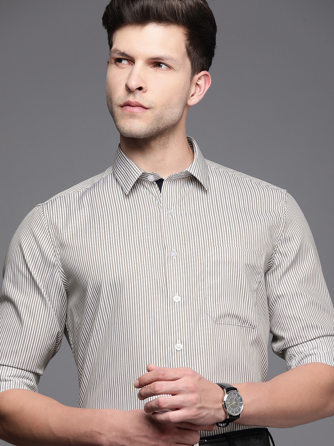 

Louis Philippe Pure Cotton Slim Fit Opaque Striped Formal Shirt, White