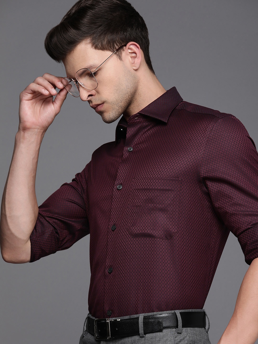 

Louis Philippe Gods & Kings Men Classic Printed Giza Cotton Formal Shirt, Purple