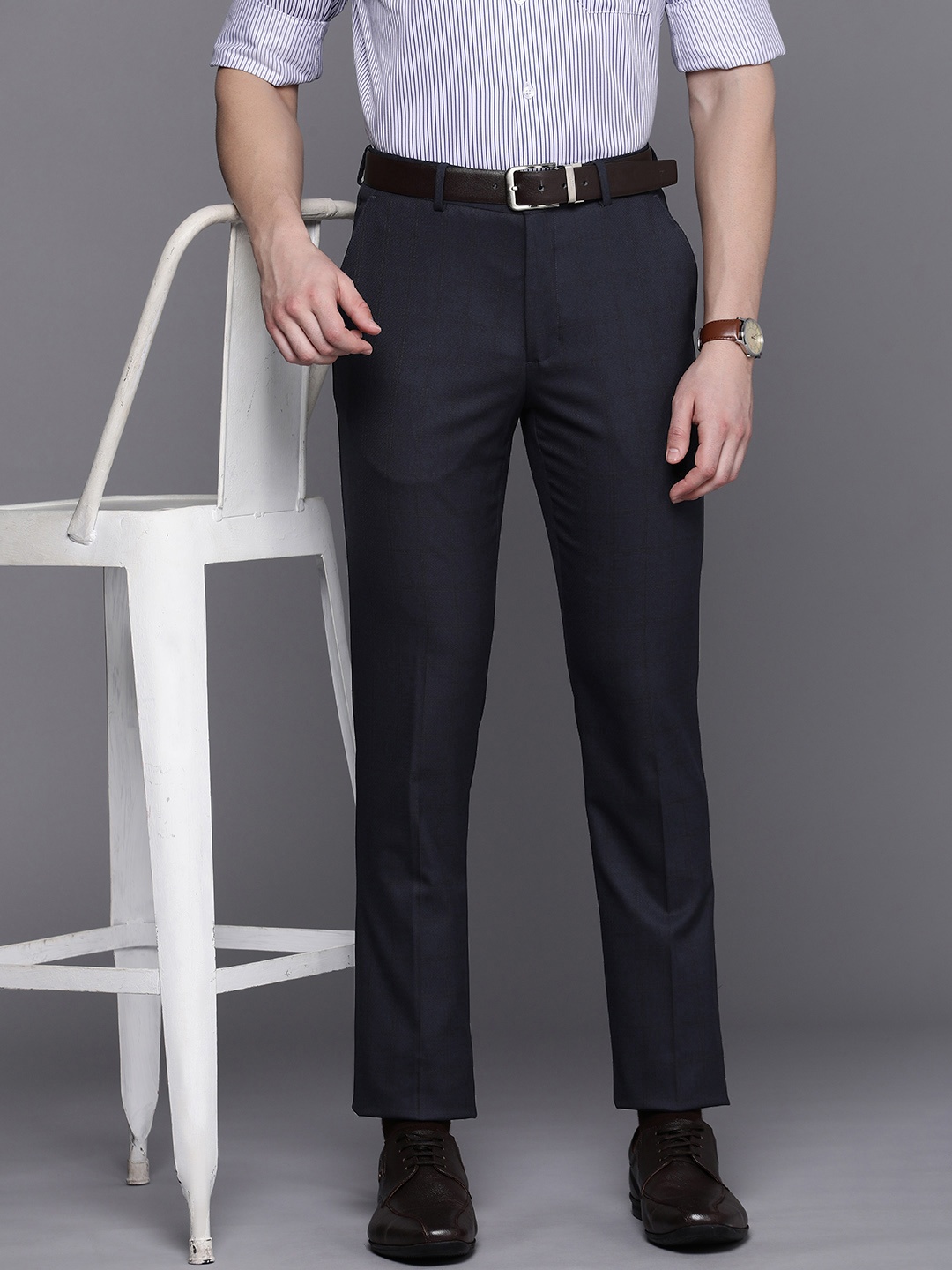 

Louis Philippe Men Navy Blue Super Slim Fit Trousers