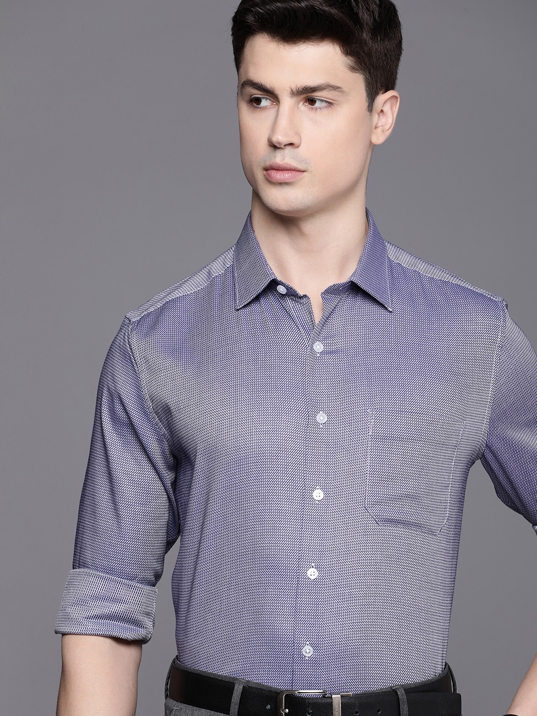 

Louis Philippe Pure Cotton Self Design Textured Slim Fit Formal Shirt, Purple