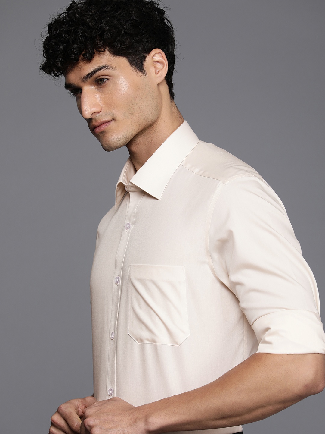 

Louis Philippe Men Cream-Coloured Classic Opaque Formal Shirt