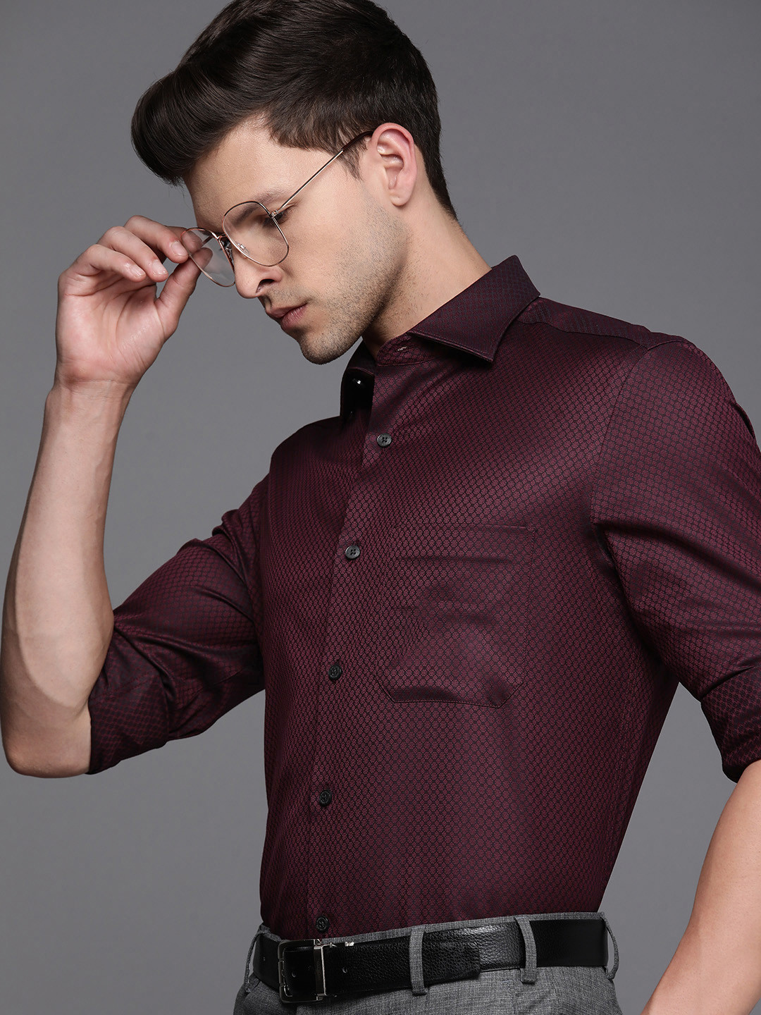 

Louis Philippe Pure Cotton Classic Fit Micro-Printed Formal Shirt, Maroon