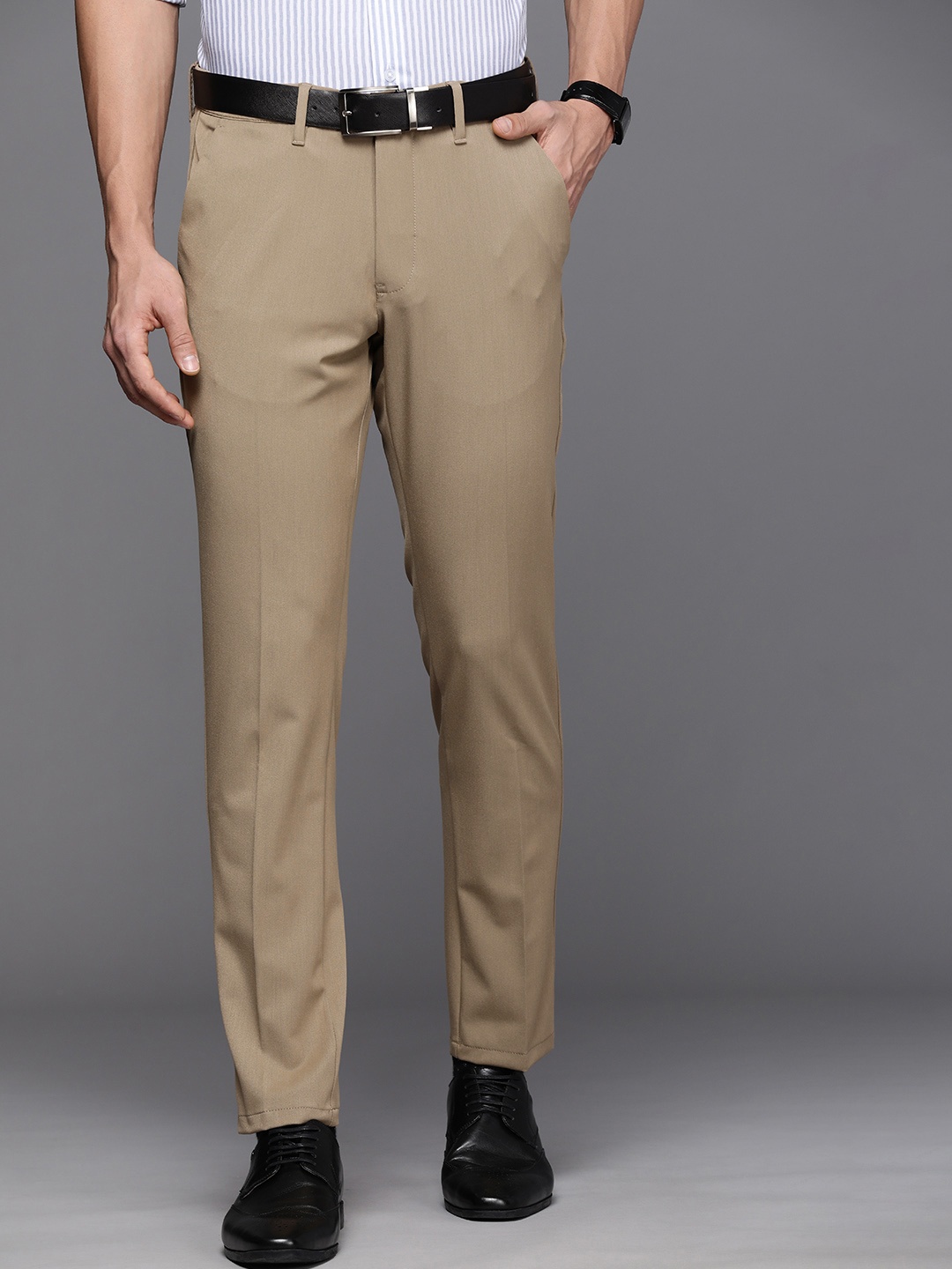 

Louis Philippe Ath Work Men Comfort Tapered Fit Formal Trousers, Khaki