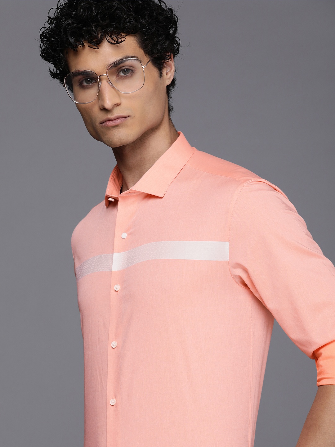 

Louis Philippe Ath Work Men Super Slim Fit Semiformal Shirt With Striped detail, Coral