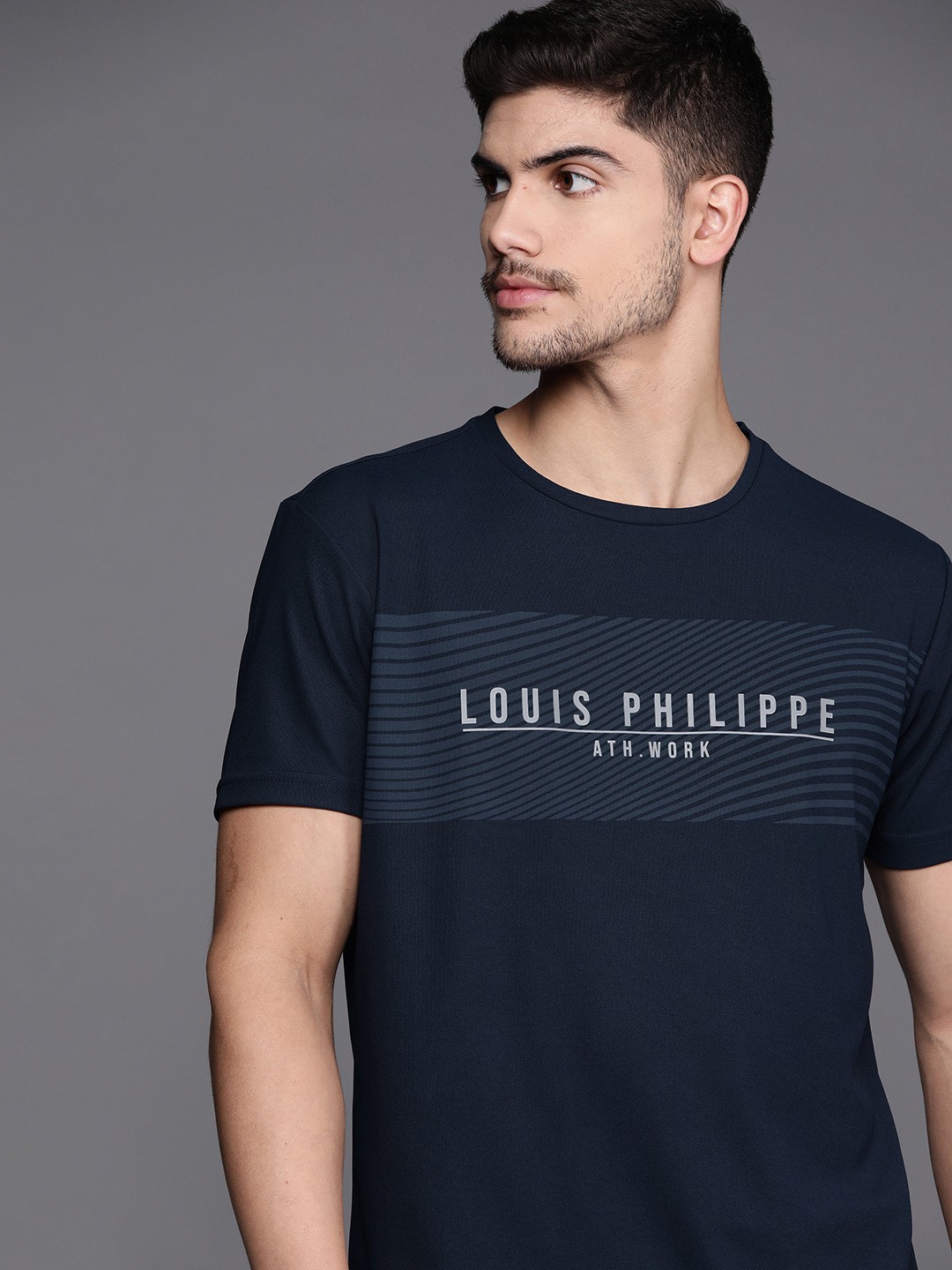 

Louis Philippe Ath Work Men Brand Logo Printed Slim Fit T-shirt, Navy blue