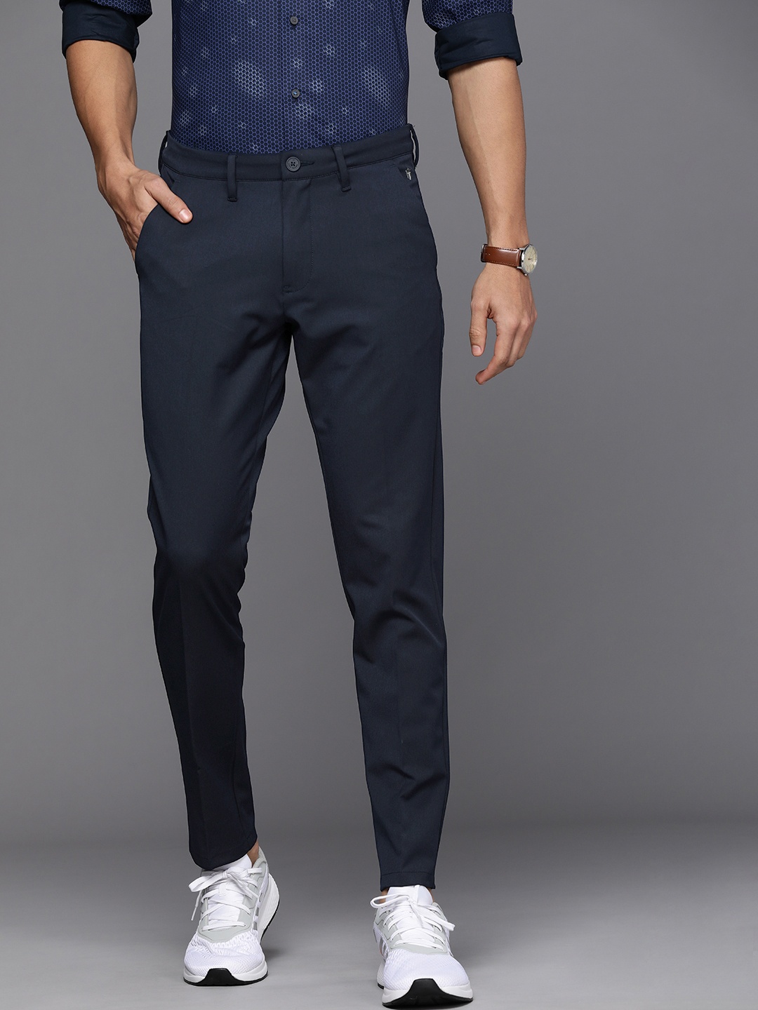 

Louis Philippe Ath Work Men Comfort Tapered Fit Formal Trousers, Navy blue