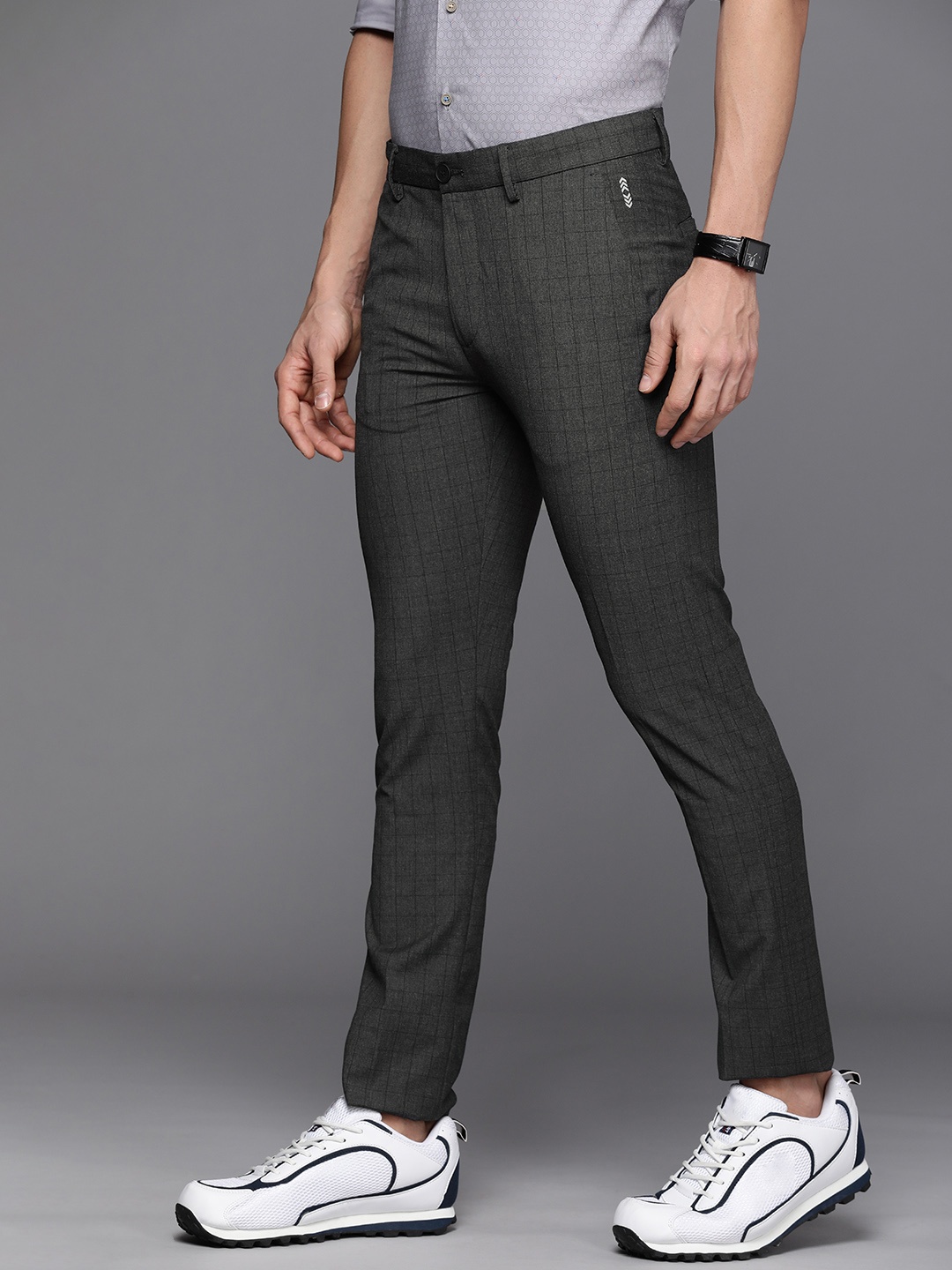 

Louis Philippe Ath Work Men Checked Super Slim Fit Trousers, Charcoal