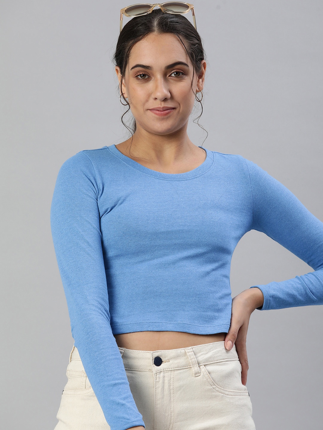 

Huetrap Solid Cotton Crop Top, Blue