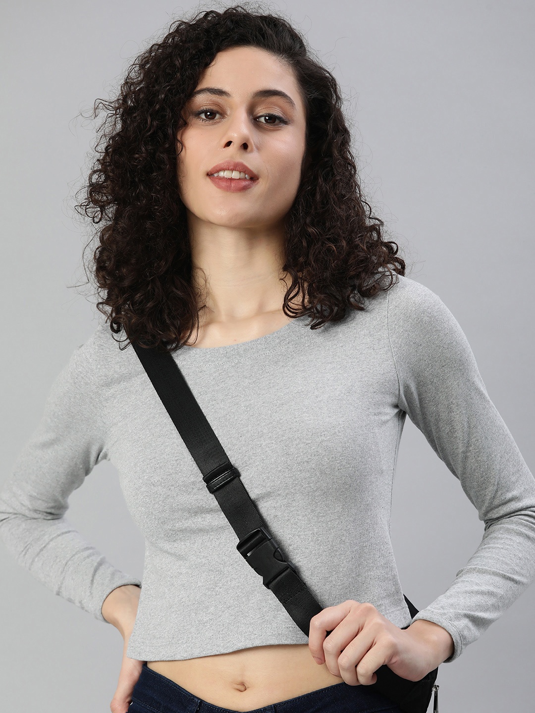 

Huetrap Women Pure Cotton Crop Top, Grey melange