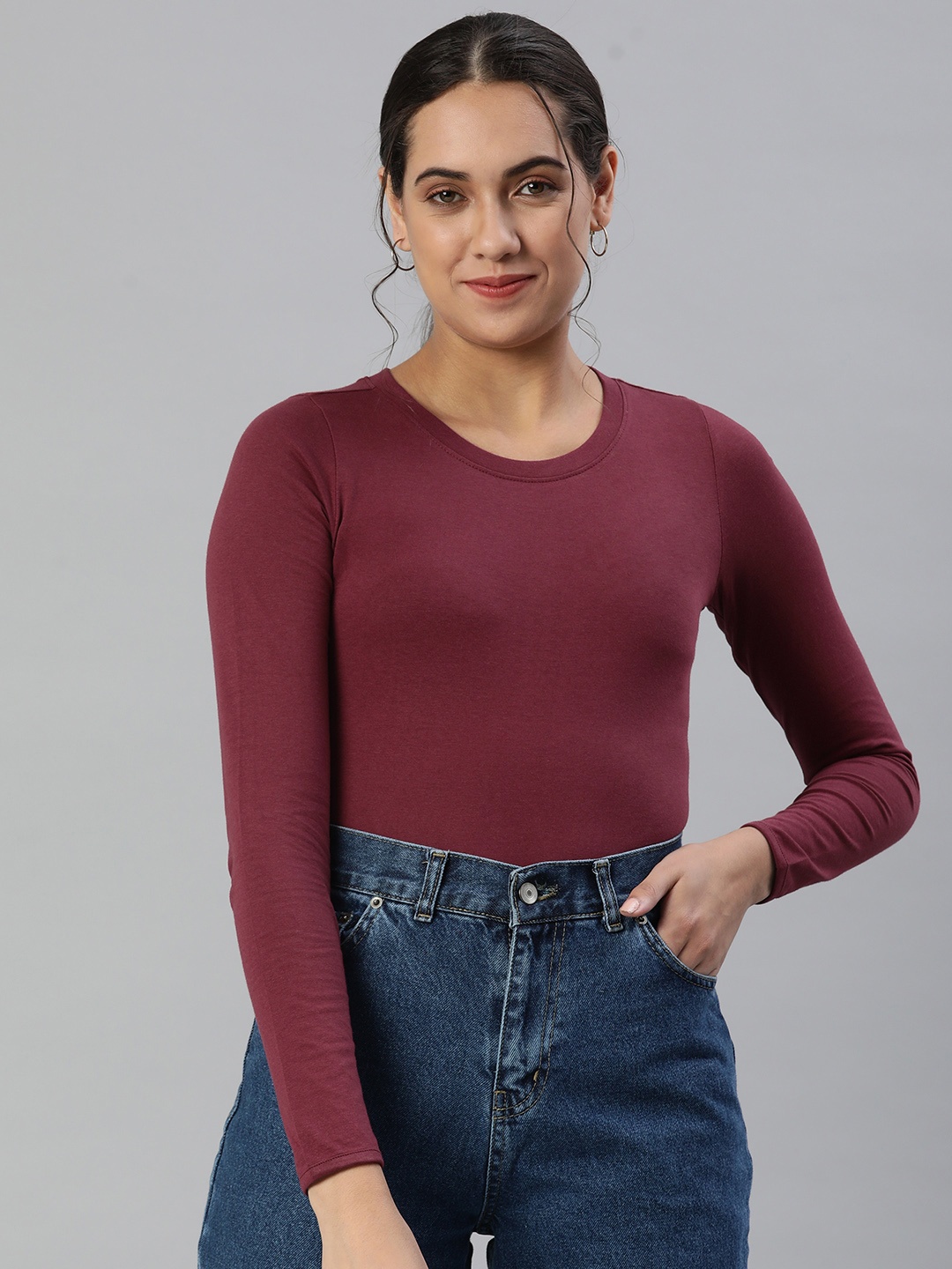 

Huetrap Solid Cotton Crop Top, Maroon