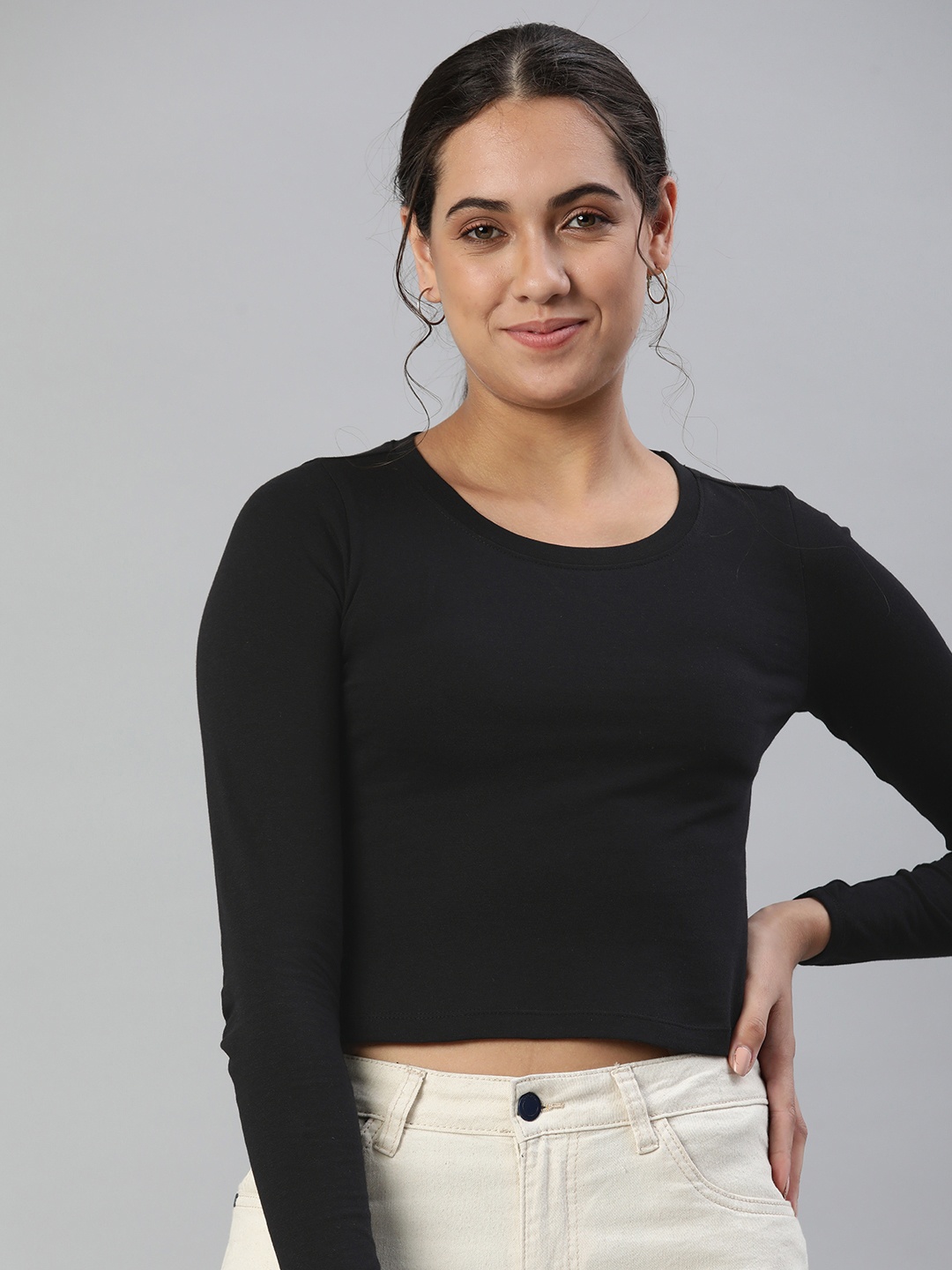 

Huetrap Solid Cotton Crop Top, Black