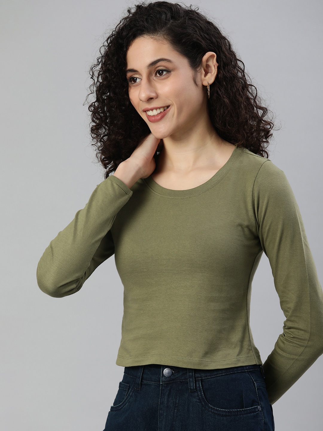 

Huetrap Solid Cotton Crop Top, Olive