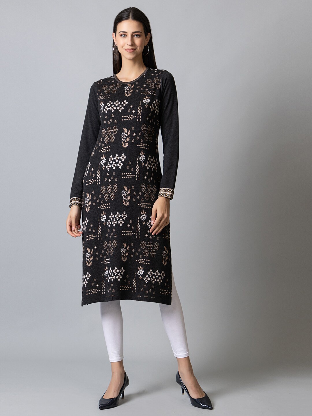 

KEIKO Women Floral Acrylic Kurta, Charcoal