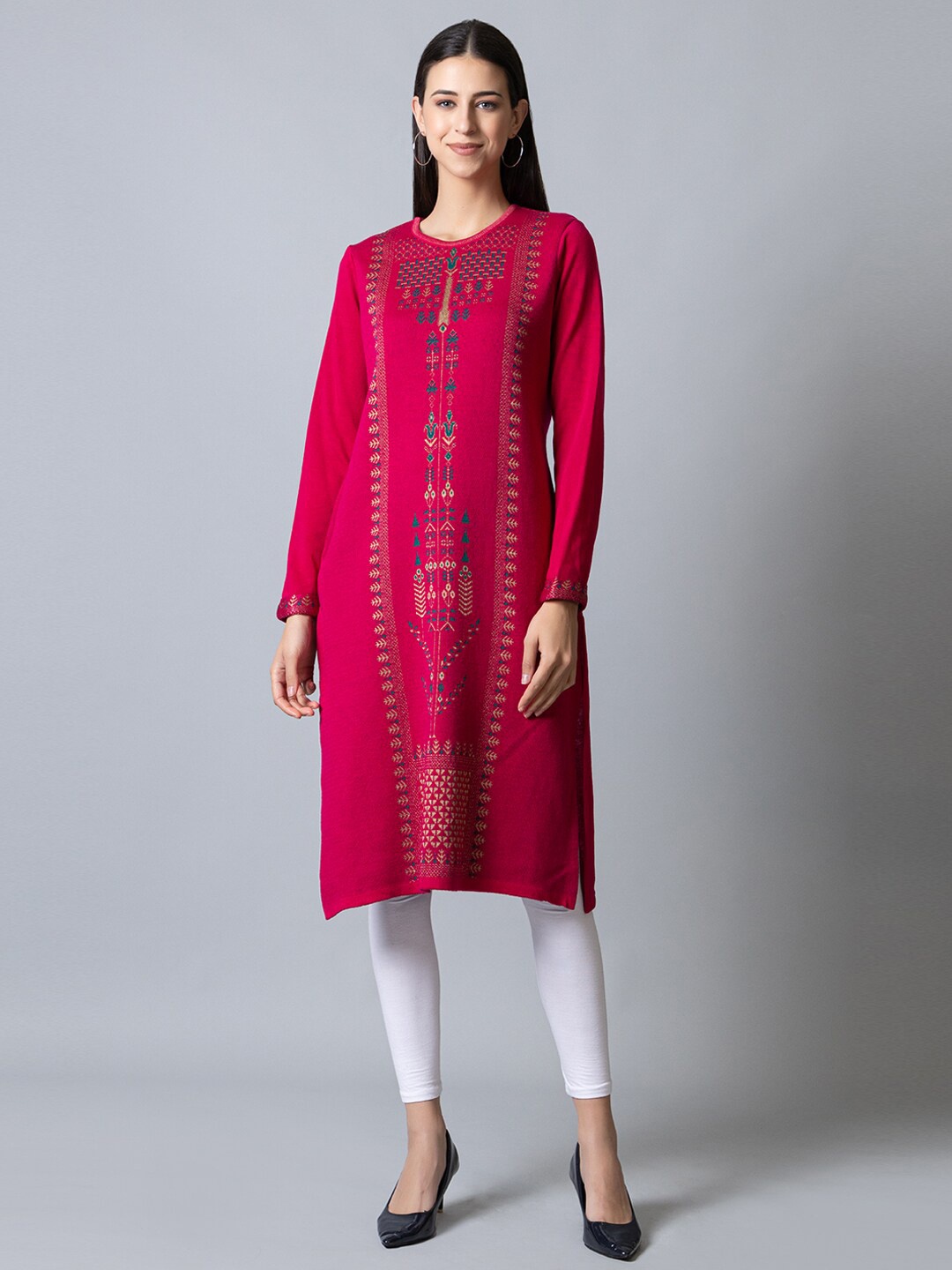 

KEIKO Women Ethnic Motifs Printed Jacquard Acrylic Kurta, Pink