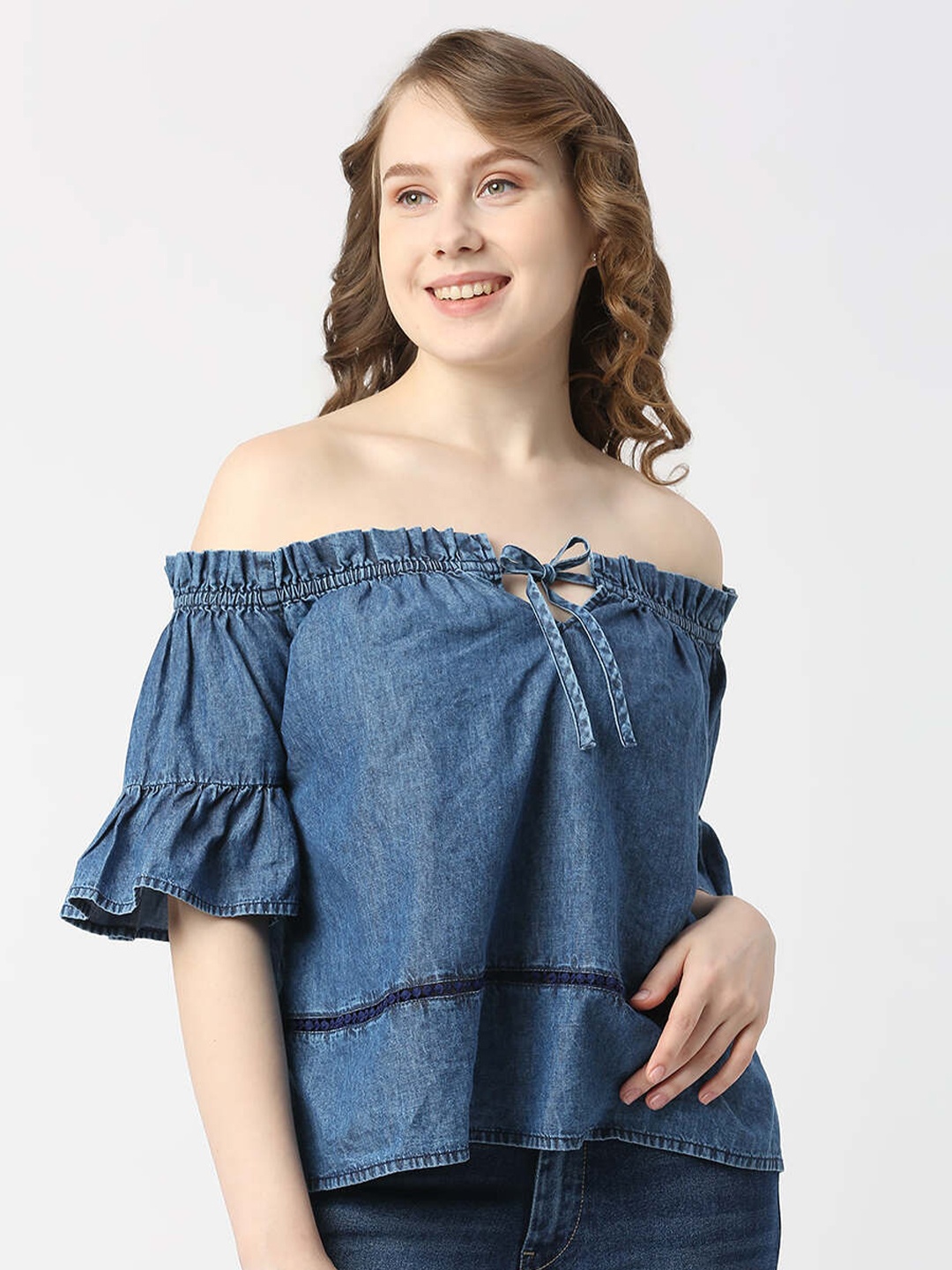

Pepe Jeans Pure Cotton Off-Shoulder Bardot Top, Blue