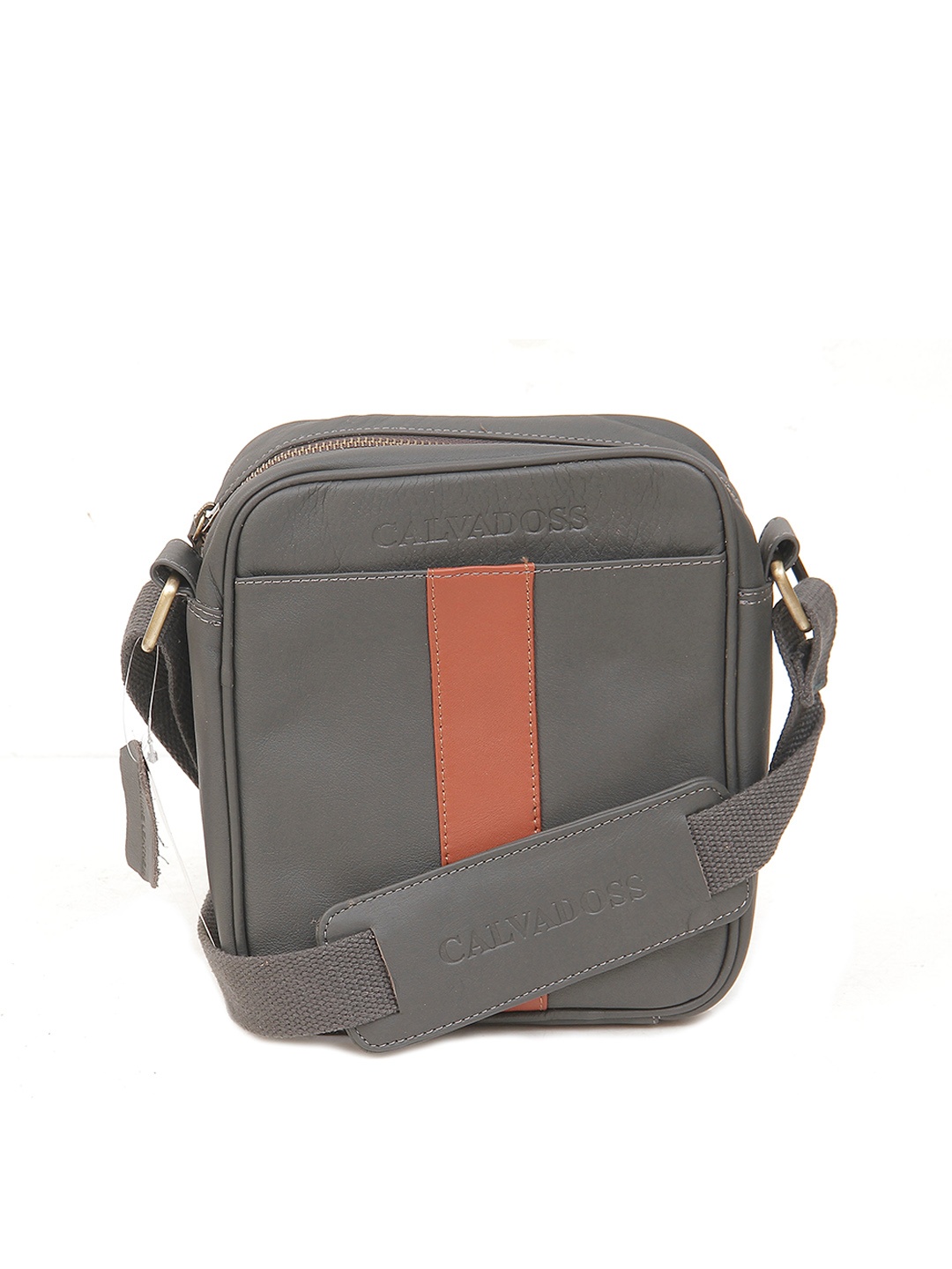 

Calvadoss Grey Leather Structured Sling Bag